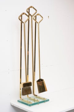 Utensilios para chimenea modernistas italianos de latón y cristal Fontana Arte