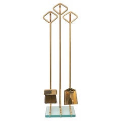 Utensilios para chimenea modernistas italianos de latón y cristal Fontana Arte
