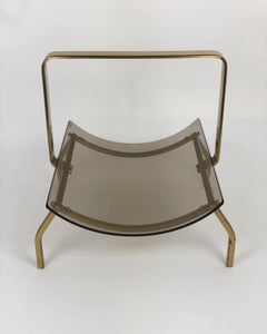Fontana Arte Brass and Smoked Glass Magazine Rack Stand, 1960s, Italy