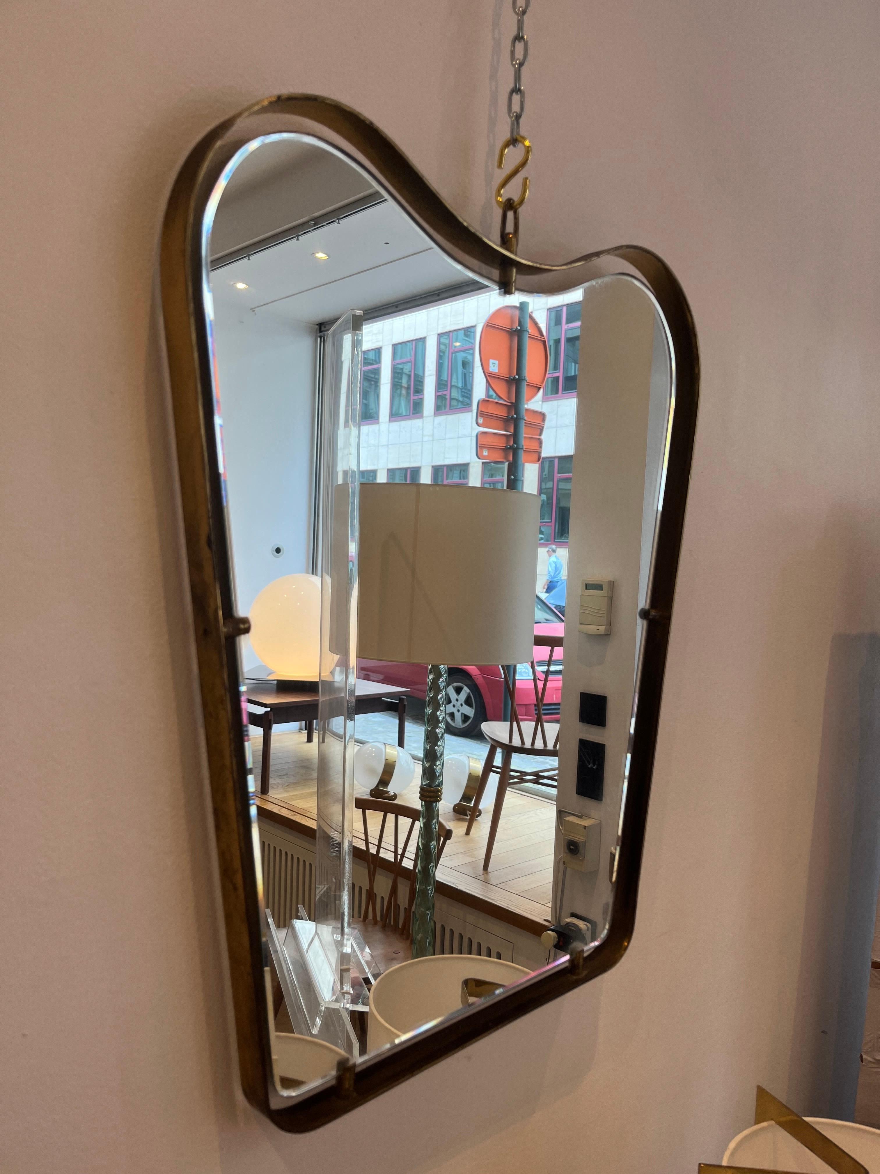 Mid-Century Modern Fontana Arte Brass Mirror, 1950s For Sale