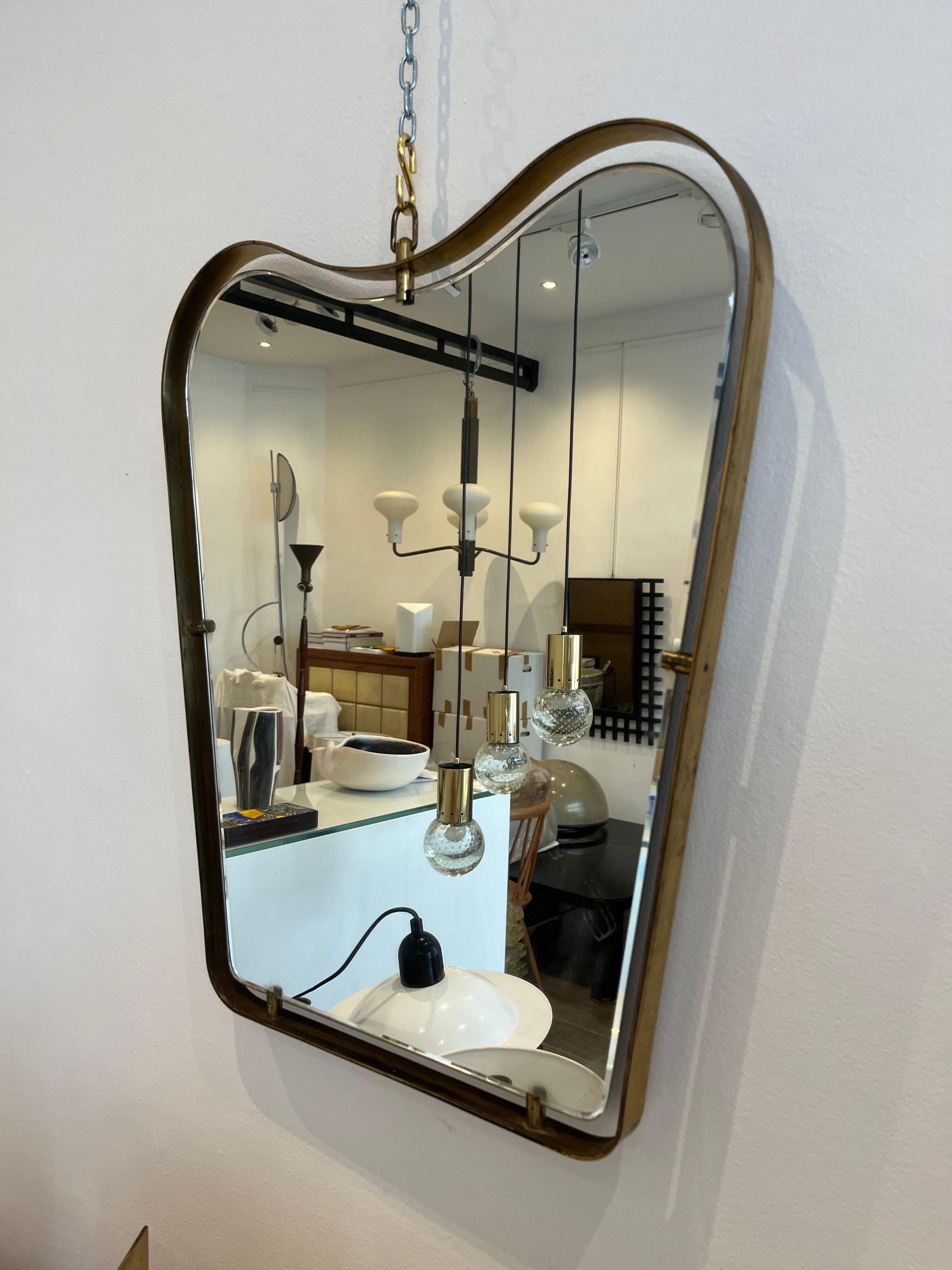 Italian Fontana Arte Brass Mirror, 1950s For Sale