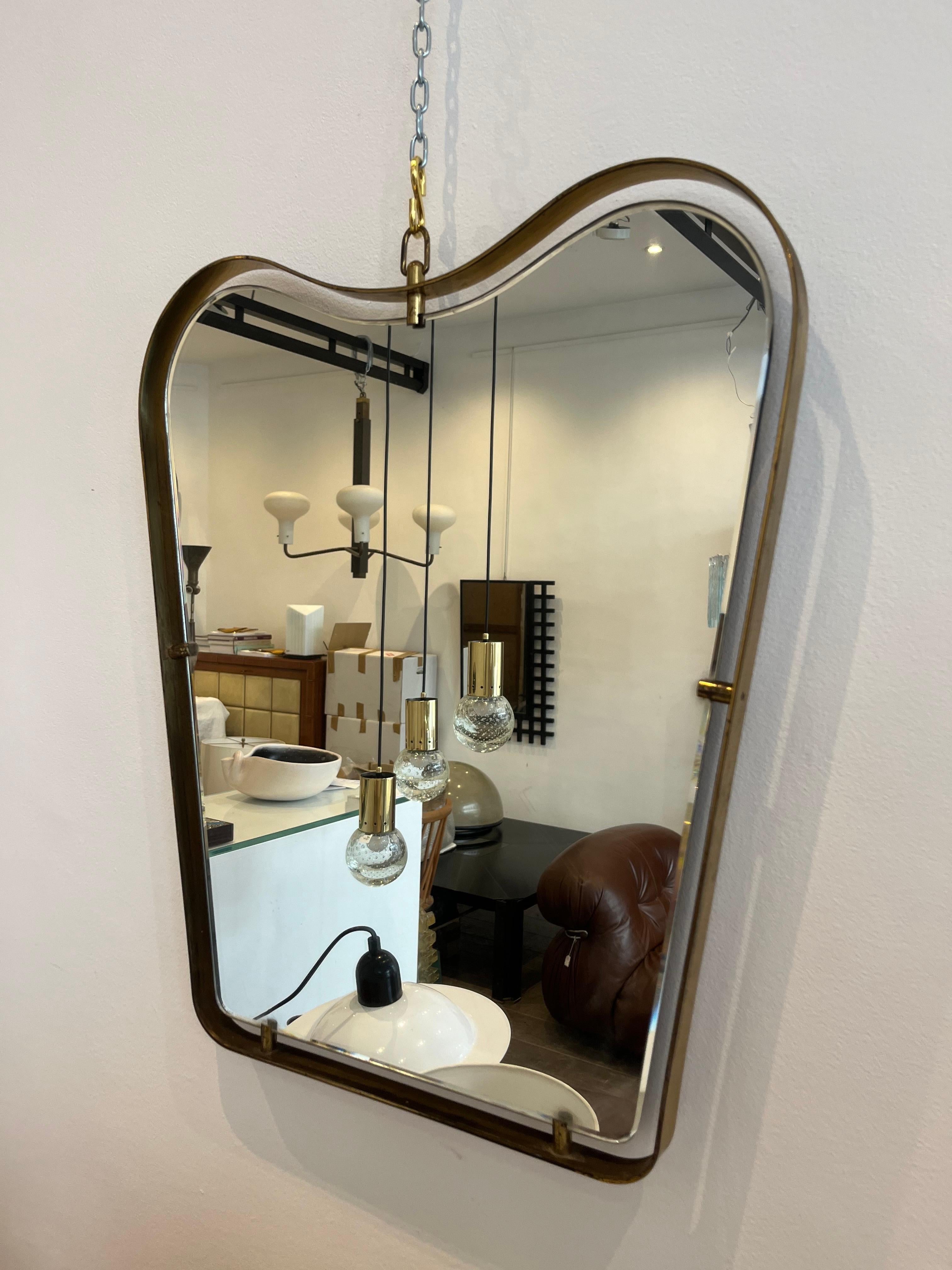 Fontana Arte Brass Mirror, 1950s In Good Condition For Sale In Brussels, BE