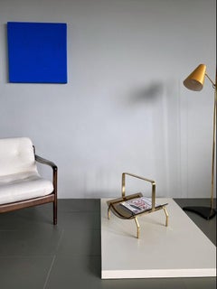 Fontana Arte Brass & Smoked Glass Magazine Rack Stand, 1960s, Italy