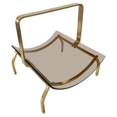 Fontana Arte Brass & Smoked Glass Magazine Rack Stand, 1960s, Italy