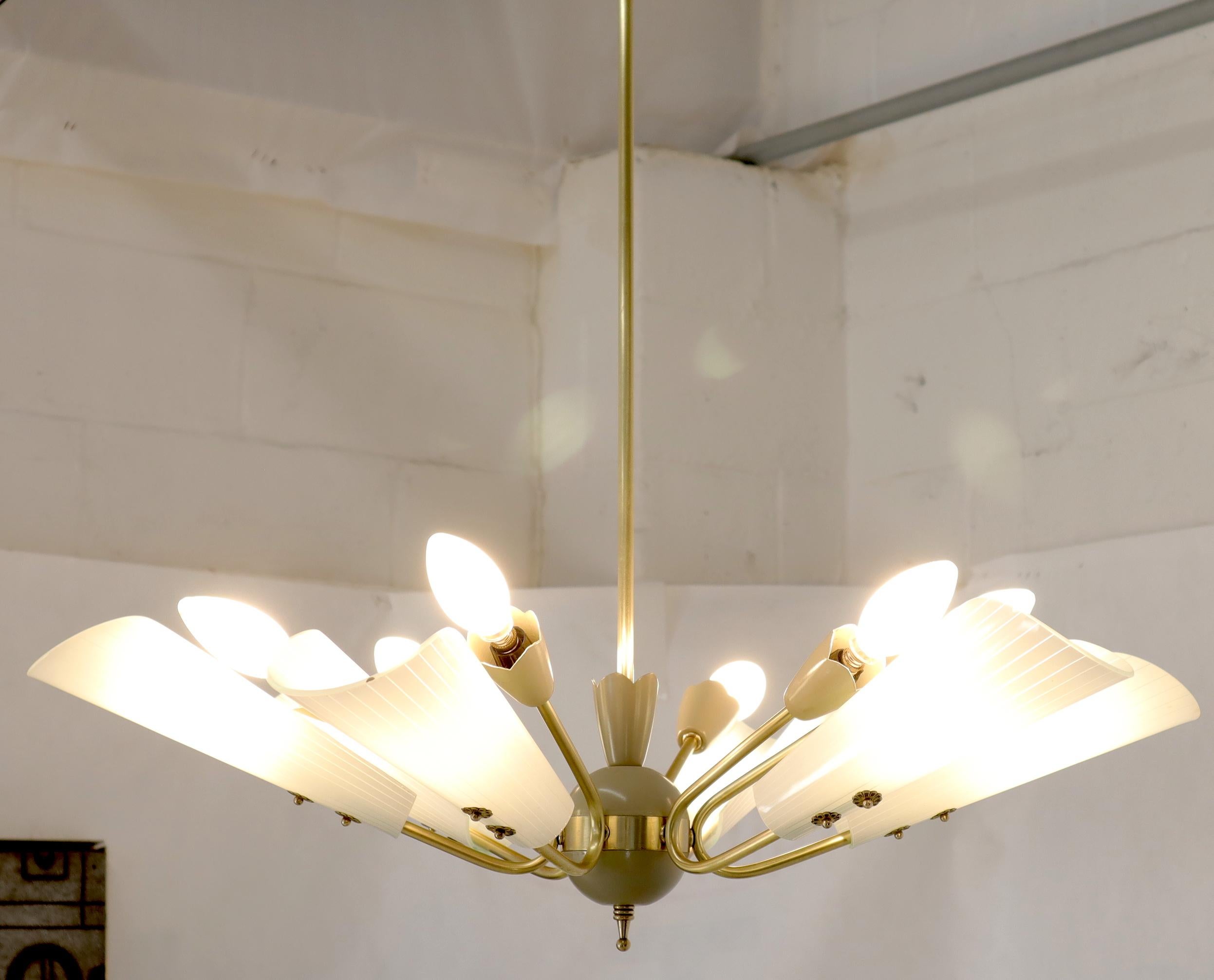 Mid-Century Modern Fontana Arte Brass Sputnik Chandelier Light Fixture For Sale
