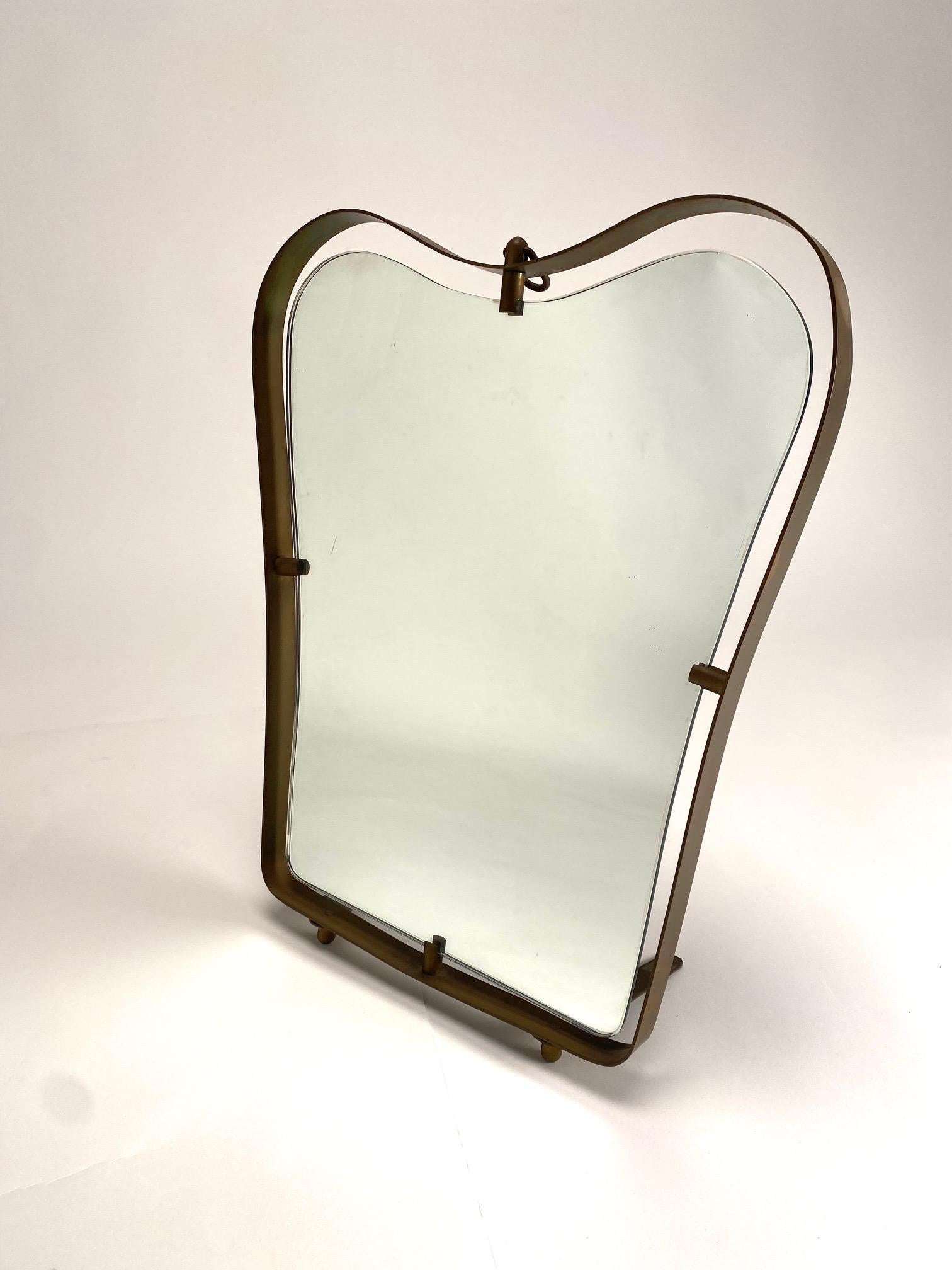 Mid-Century Modern Fontana Arte, Brass table mirror, Italy, 1940s For Sale