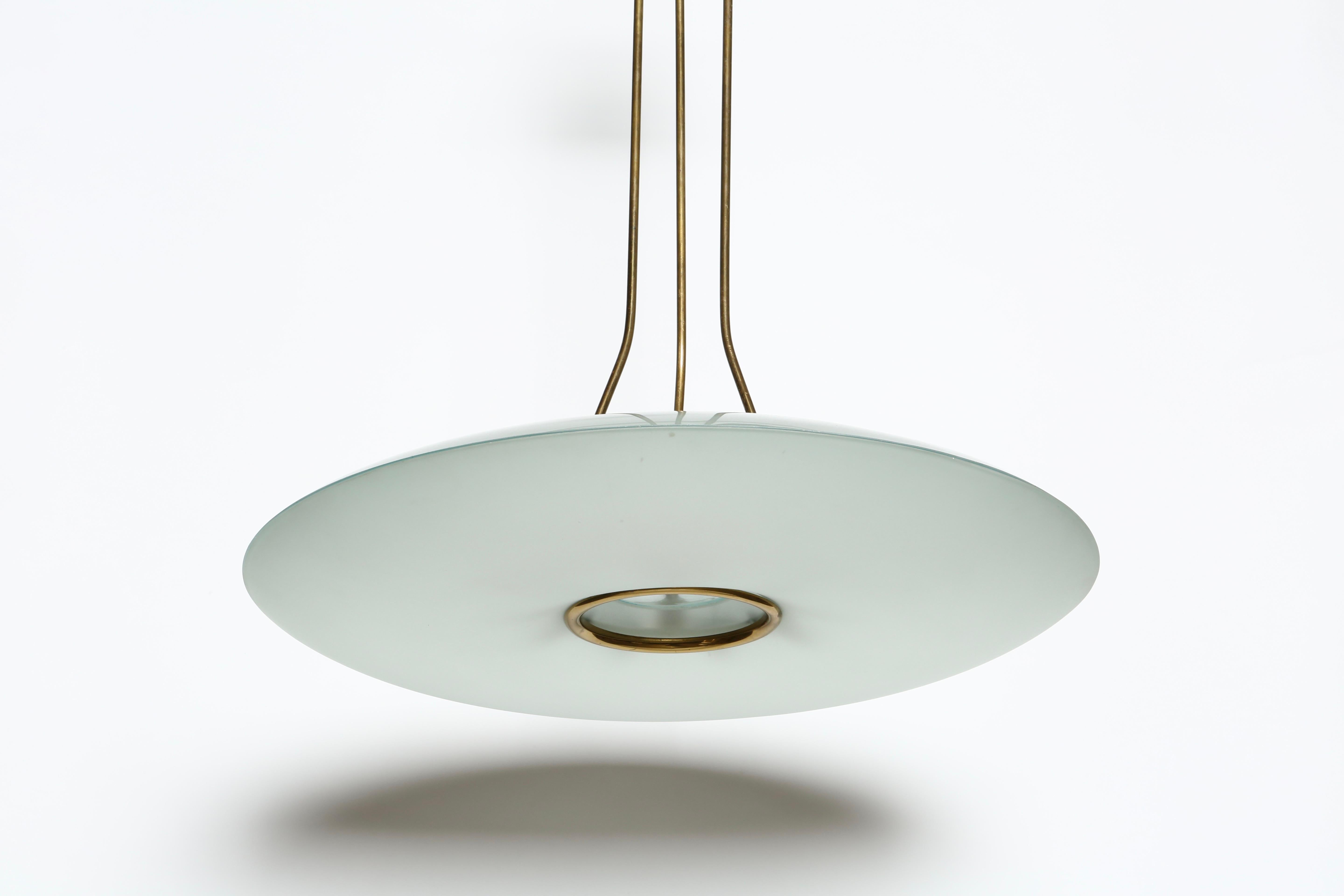 Fontana Arte by Max Ingrand ceiling suspension, Italy circa 1960s In Good Condition For Sale In Brooklyn, NY