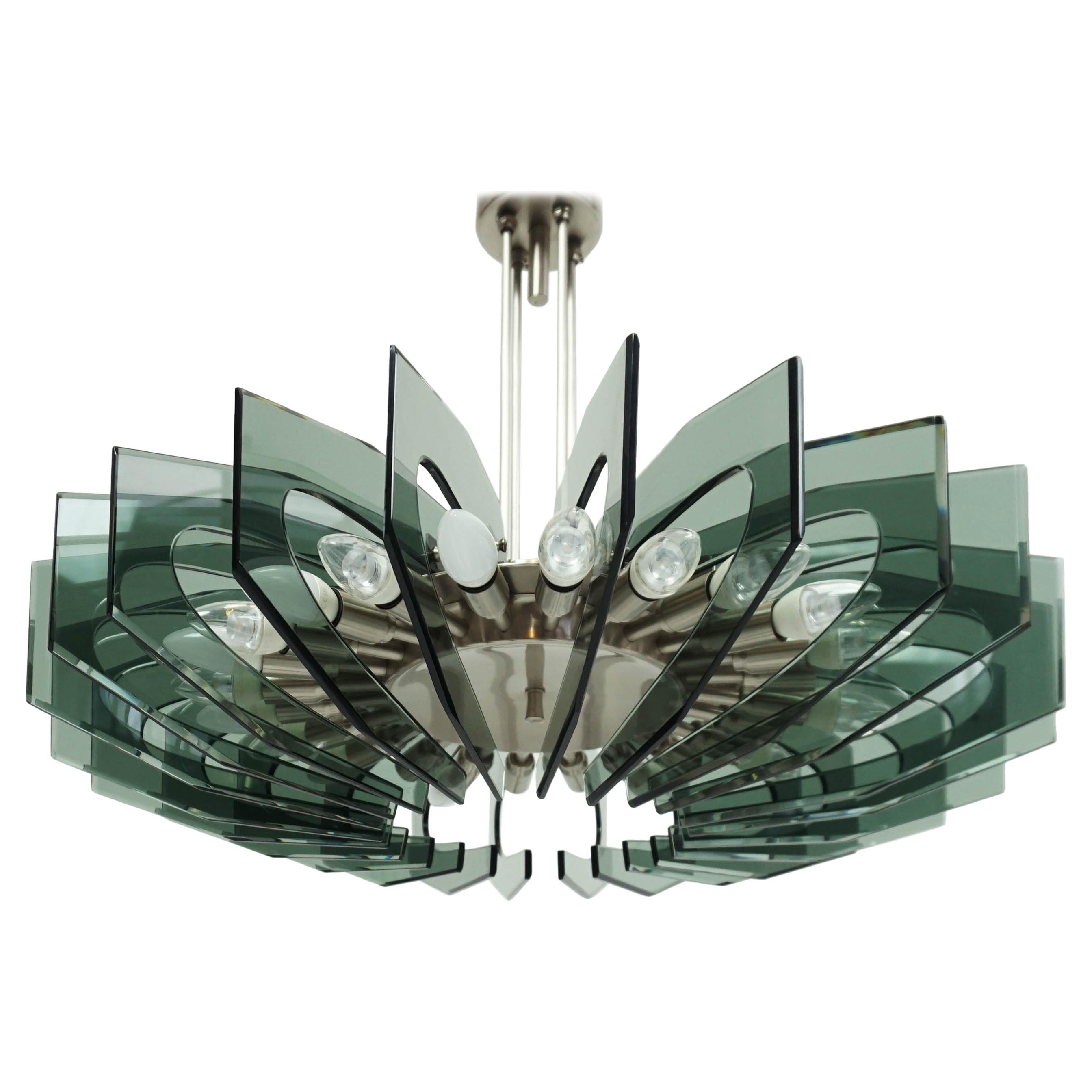 Stunning Chandelier in Colored Glass, Fontana Arte style, circa 1950, Italy