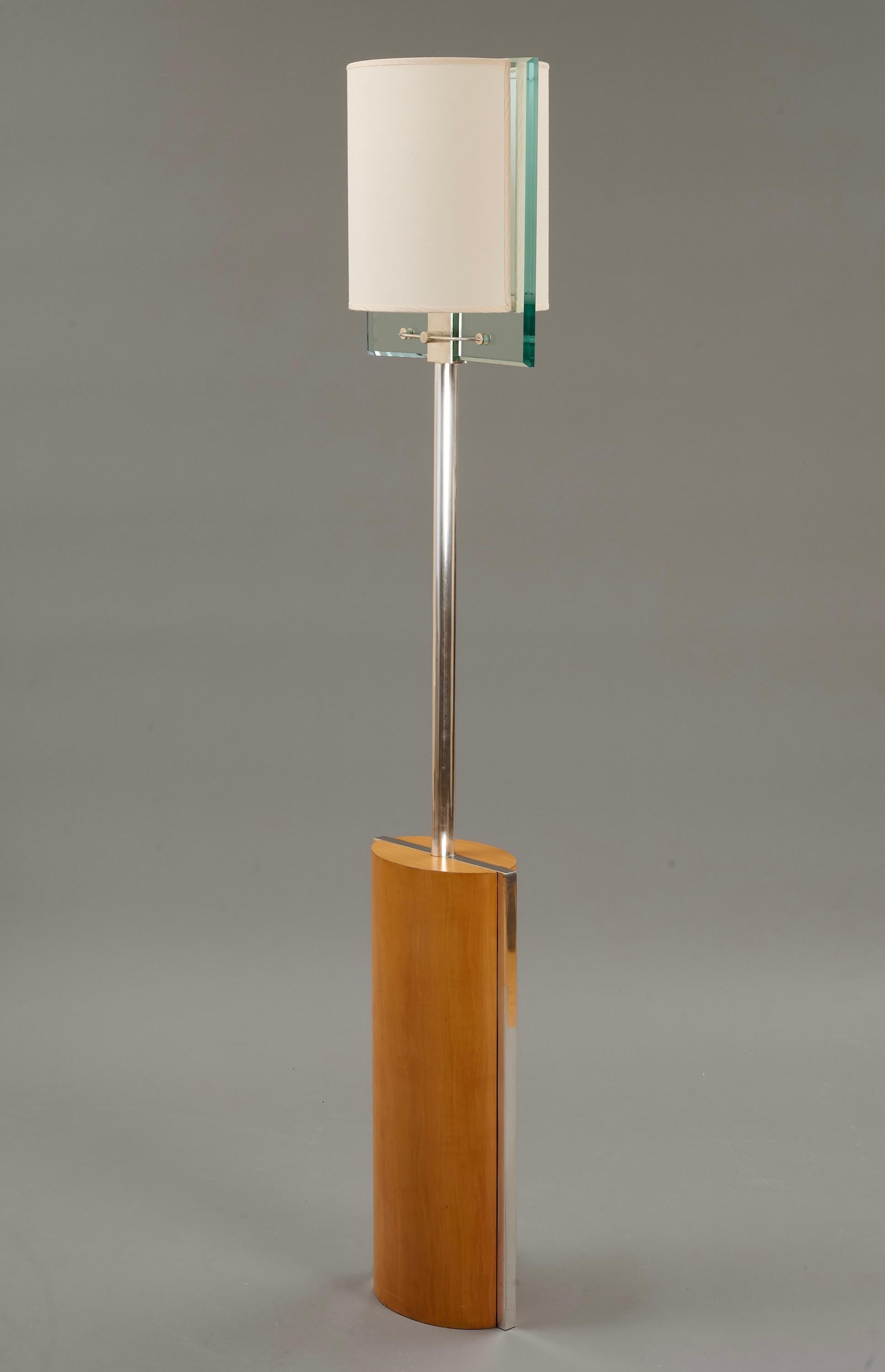 Brass Fontana Arte by Nathalie Grenon Floor Lamp in Glass and Wood, Italy 1990 For Sale