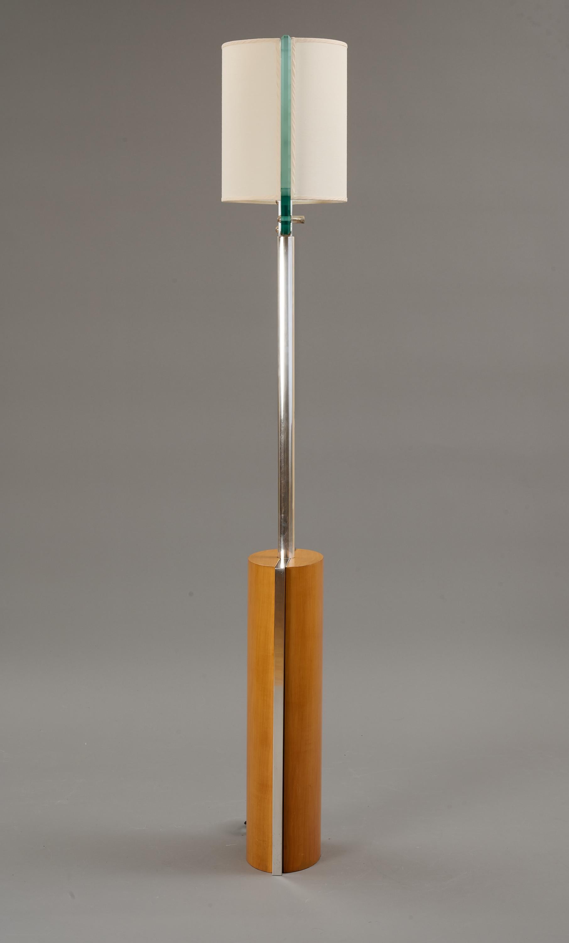 Silvered Fontana Arte by Nathalie Grenon Floor Lamp in Glass and Wood, Italy 1990 For Sale