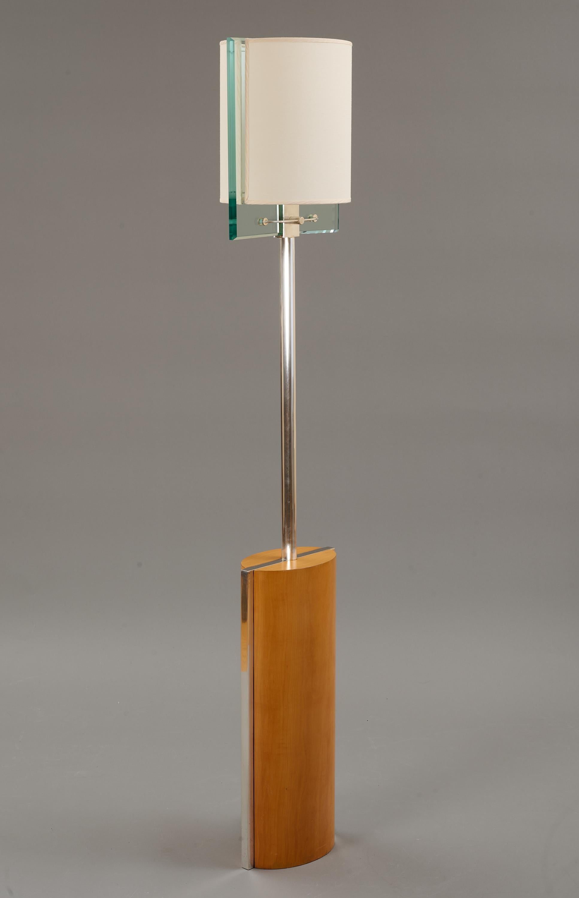 Mid-Century Modern Fontana Arte by Nathalie Grenon Floor Lamp in Glass and Wood, Italy 1990 For Sale