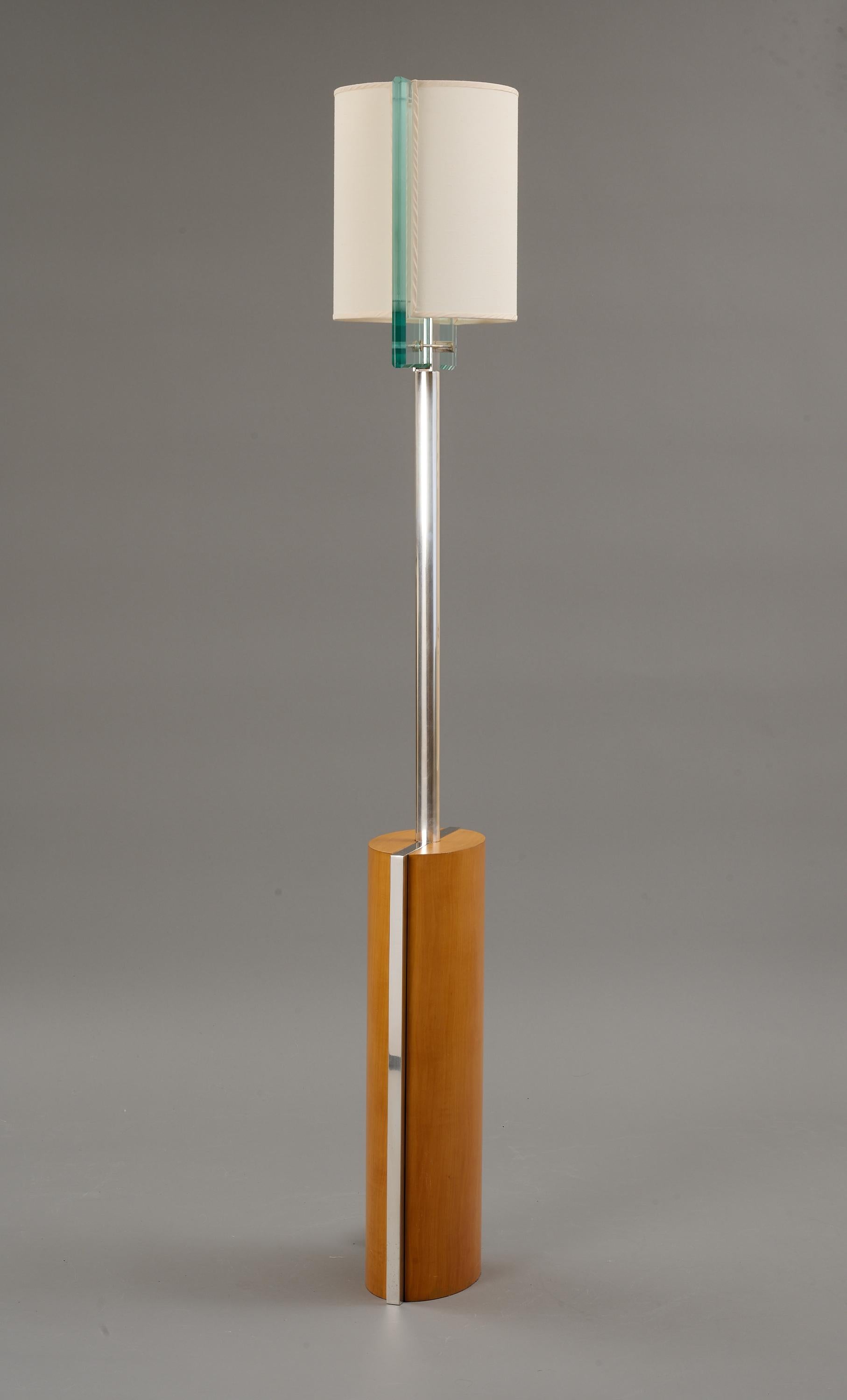 Italian Fontana Arte by Nathalie Grenon Floor Lamp in Glass and Wood, Italy 1990 For Sale