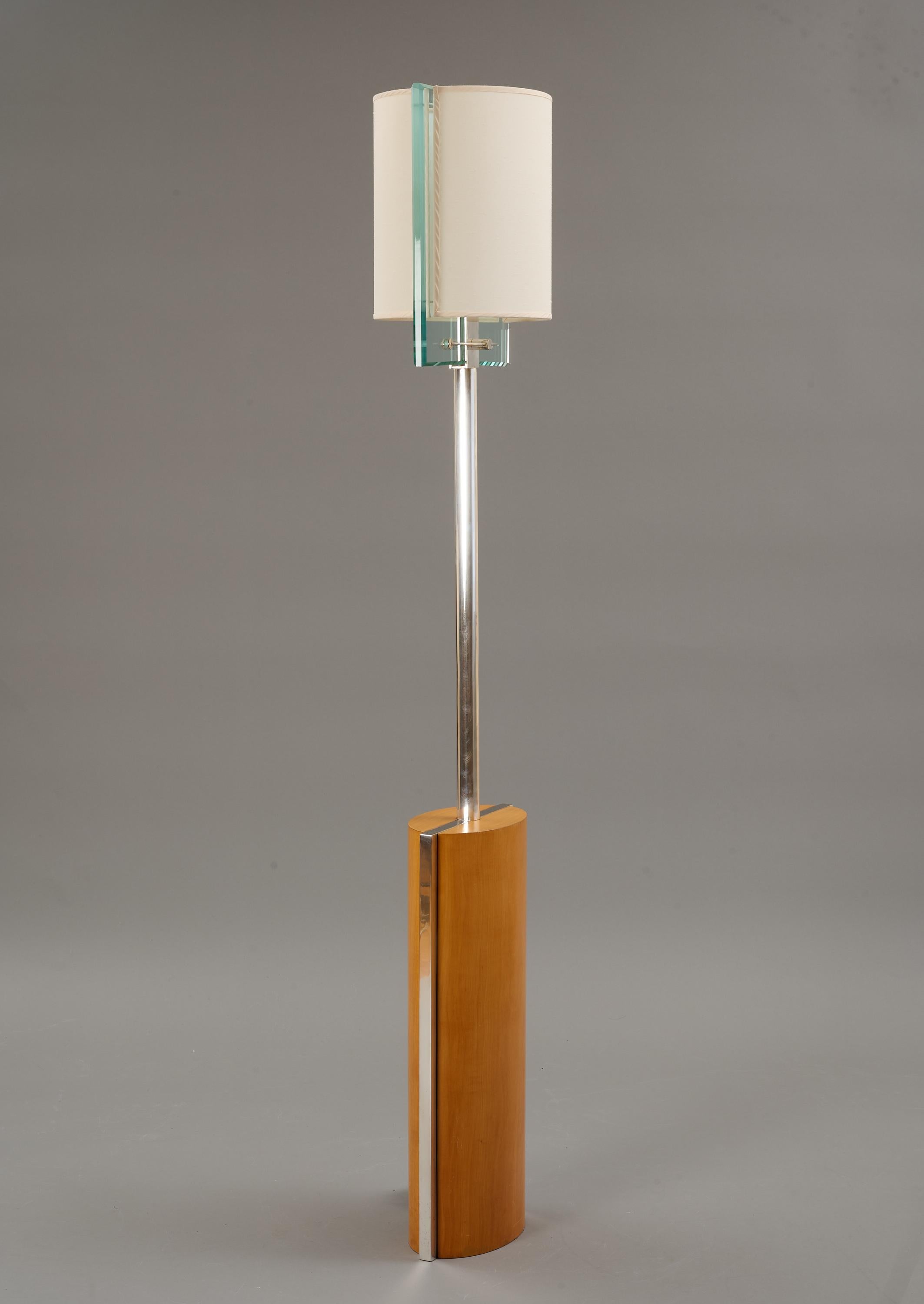 Mid-Century Modern Fontana Arte by Nathalie Grenon Floor Lamp in Glass and Wood, Italy 1990 For Sale