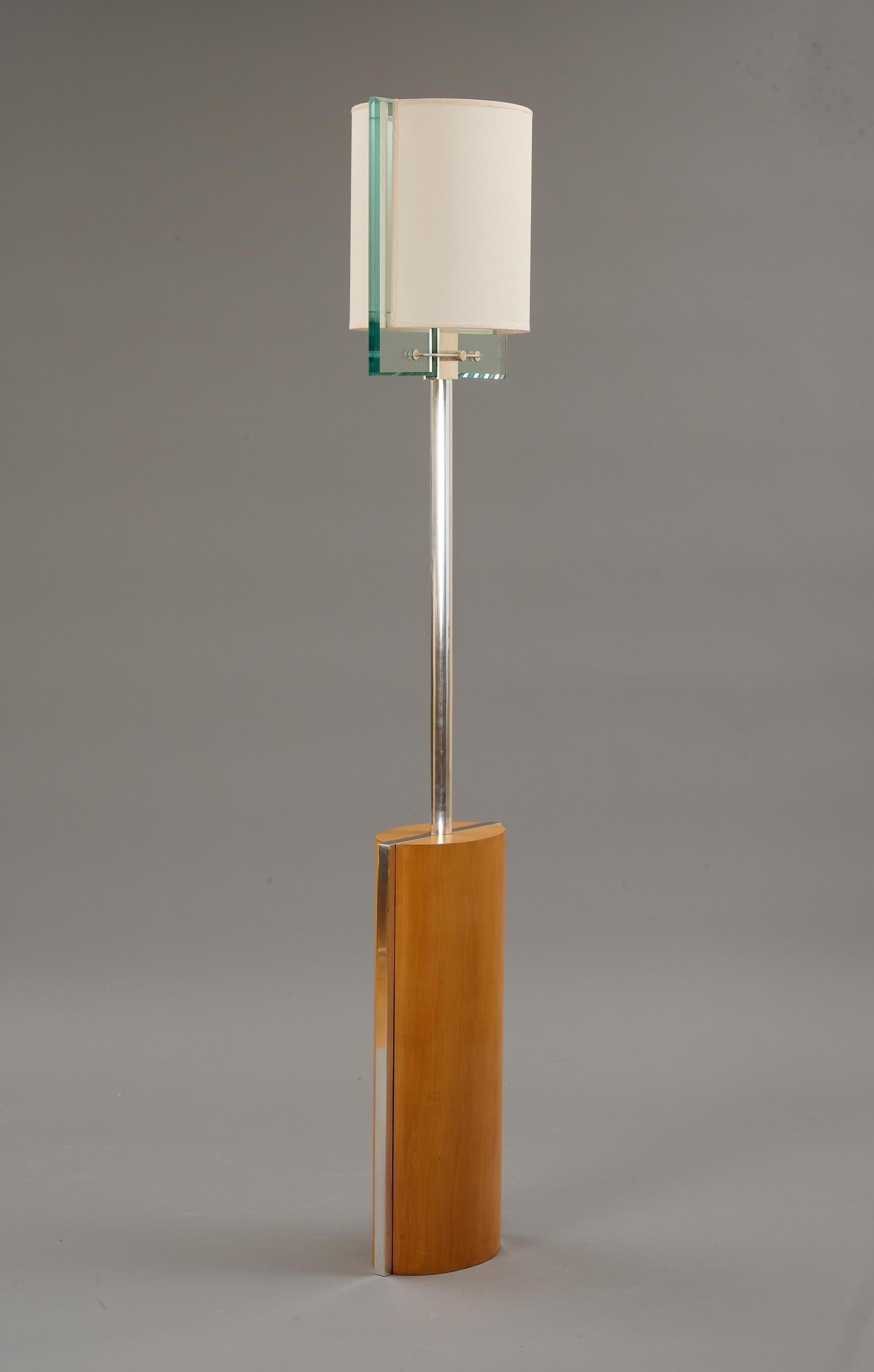 20th Century Fontana Arte by Nathalie Grenon Floor Lamp in Glass and Wood, Italy 1990 For Sale