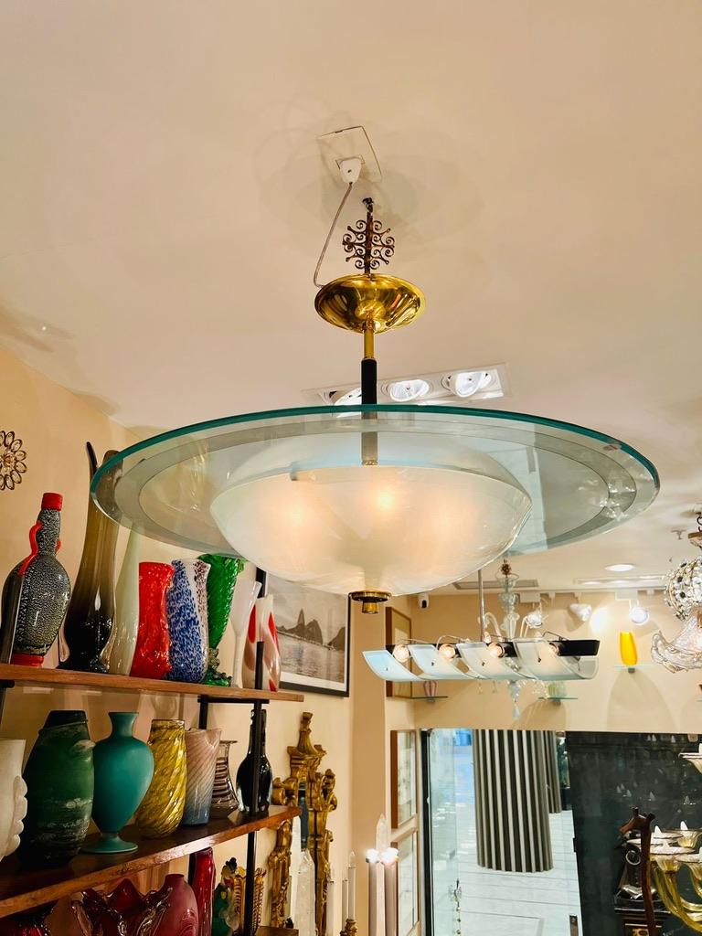 Other Fontana Arte by Pietro Chiesa chandelier in Glass and metal circa 1970 For Sale