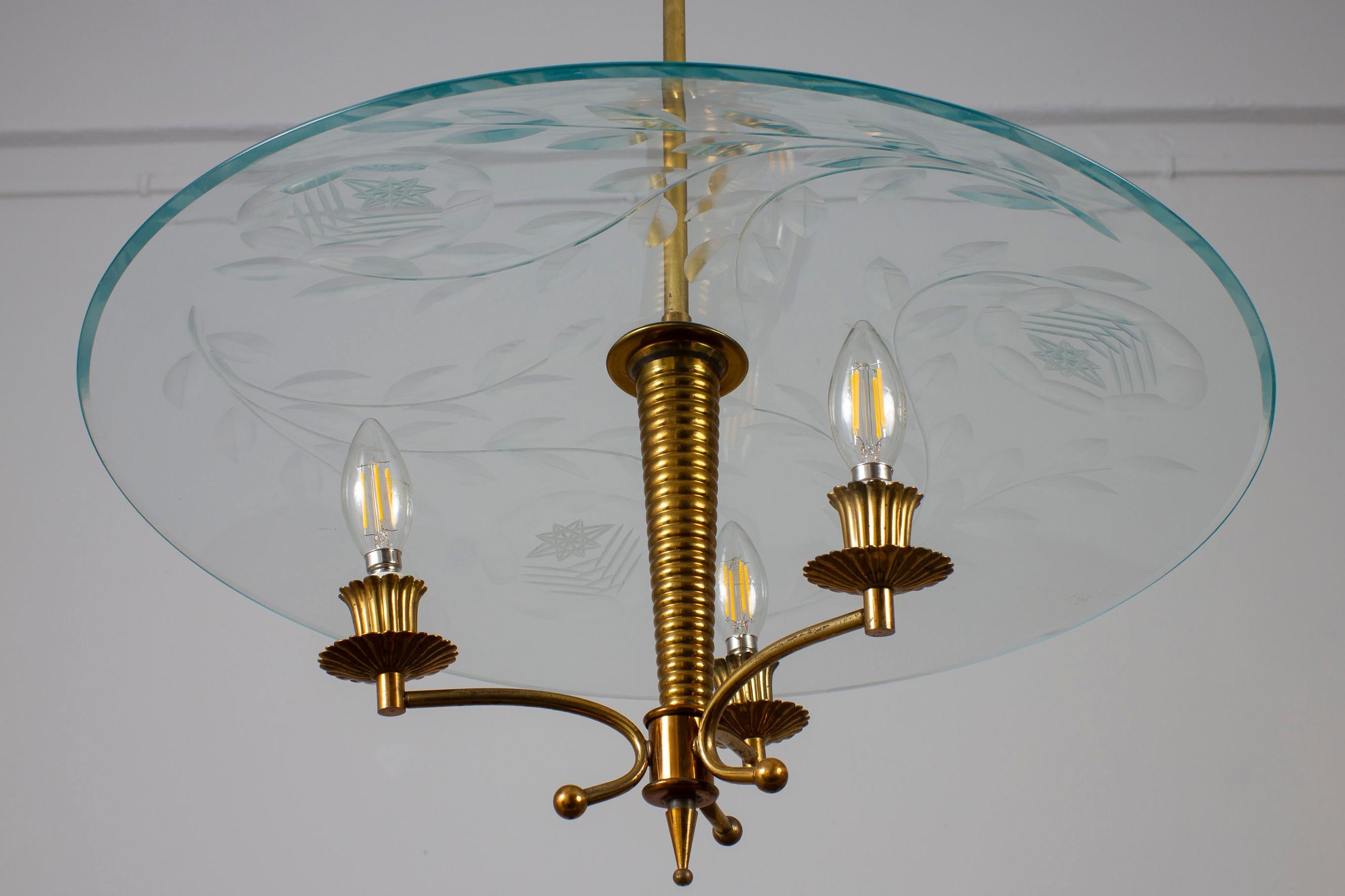 Art Glass Fontana Arte Ceiling Fixture Attributed to Pietro Chiesa, Italy, circa 1935 For Sale