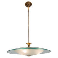 Plafonnier Fontana Arte en laiton et verre, Italie, années 1950