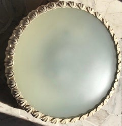 FONTANARTE  - Ceiling Light Curved Etched Glass Wood Brass, 1940, Italy