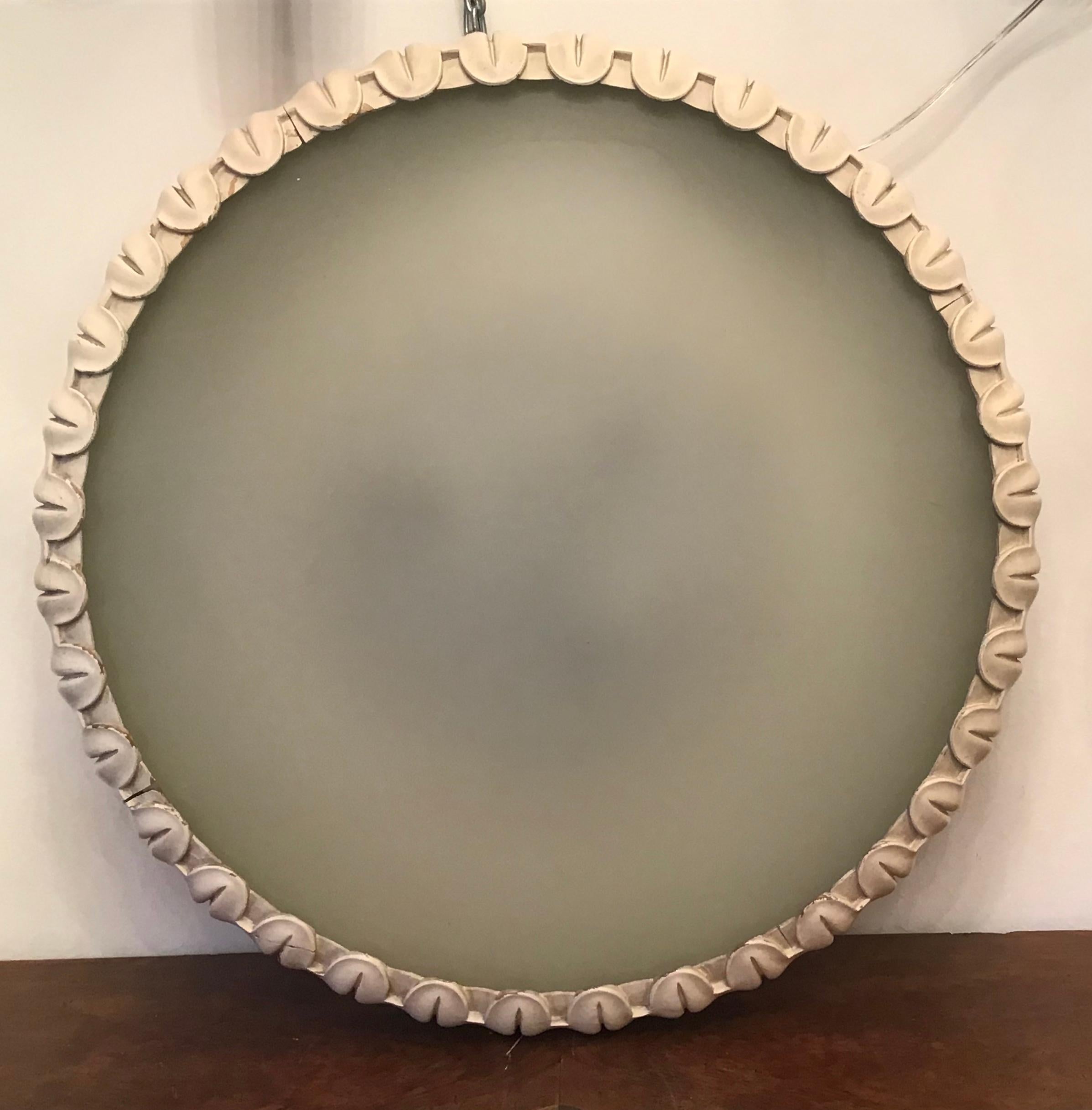 FONTANARTE  - Ceiling Light Curved Etched Glass Wood Brass, 1940, Italy For Sale 2