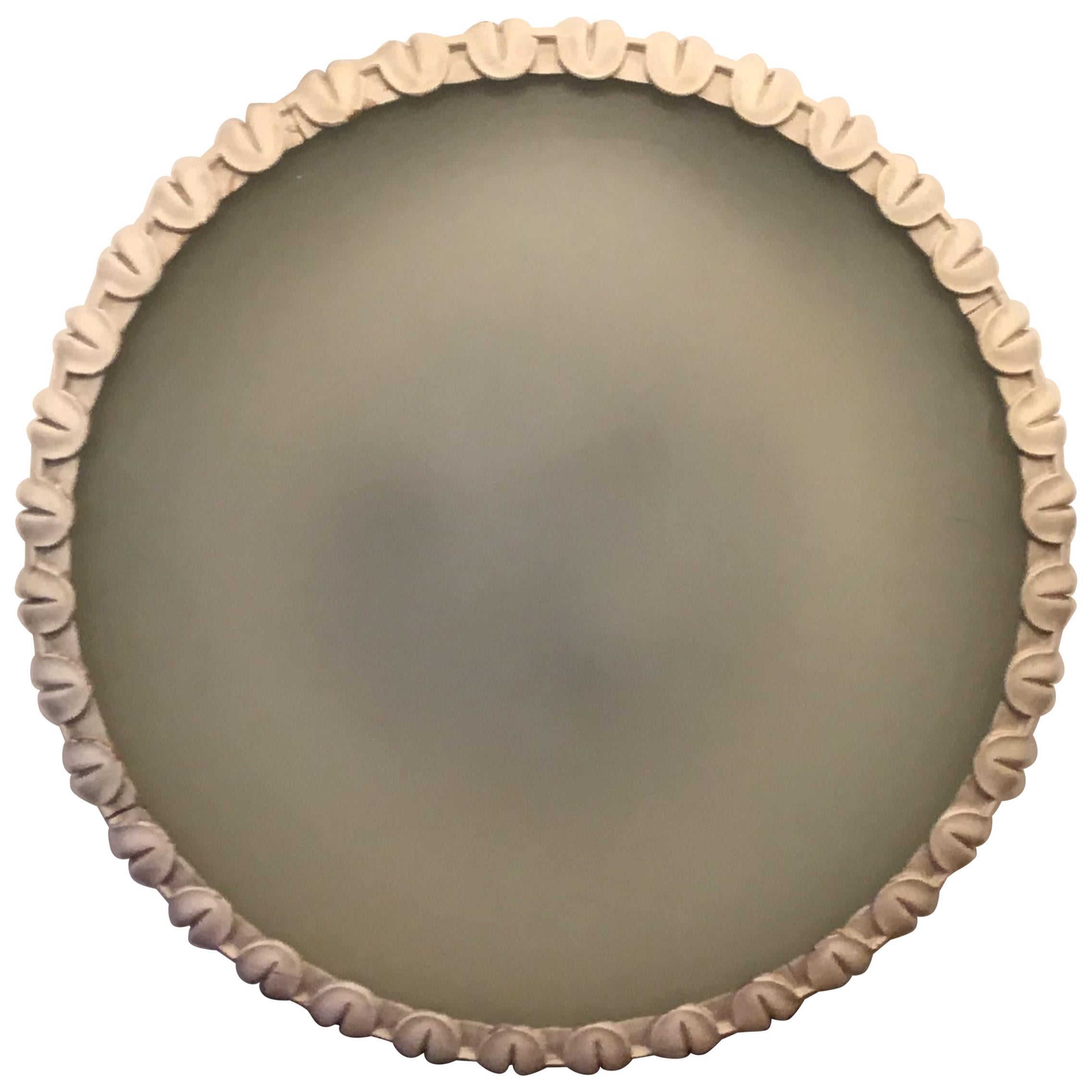 FONTANARTE  - Ceiling Light Curved Etched Glass Wood Brass, 1940, Italy