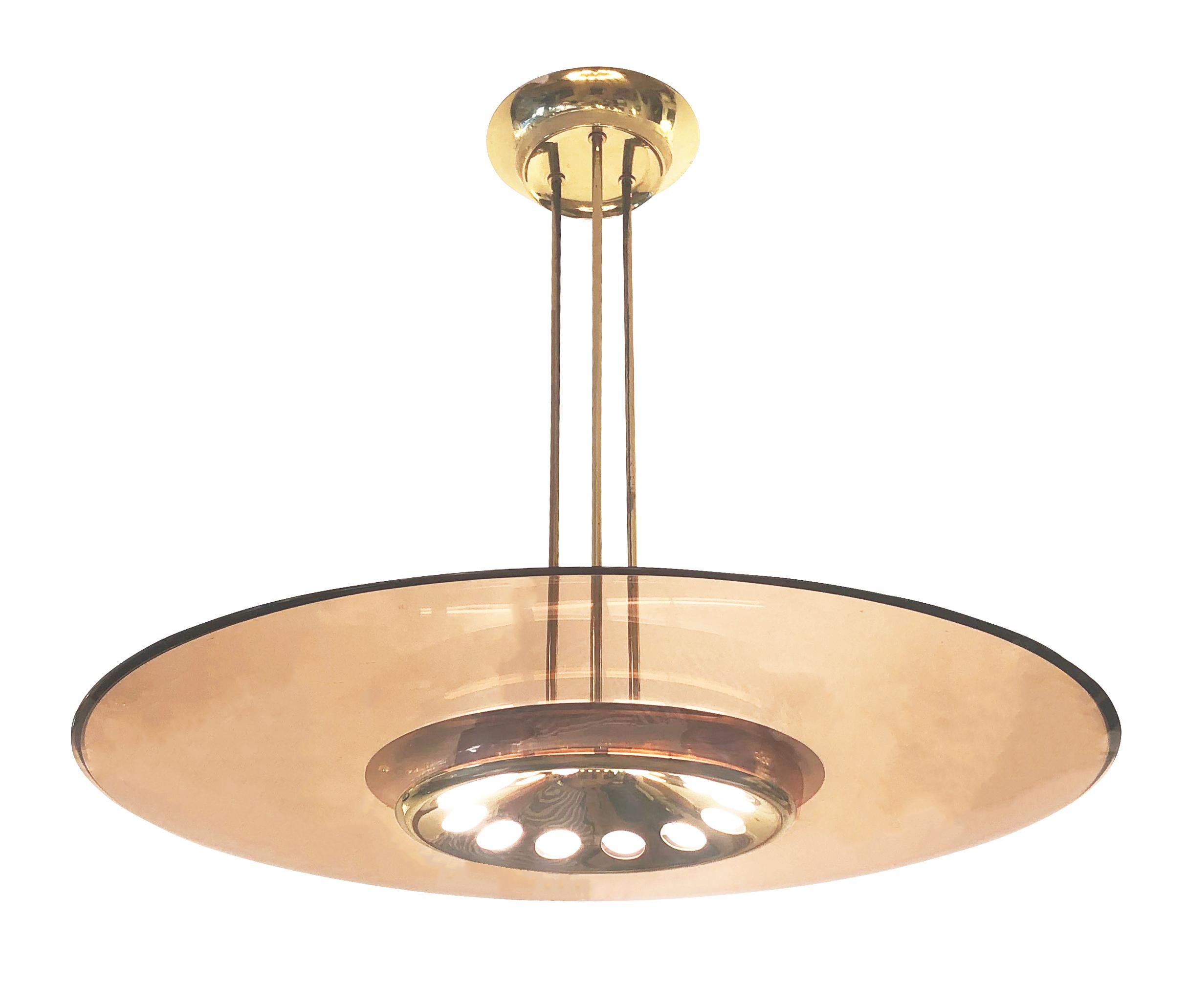 Fontana Arte Ceiling Light Model 1508 by Max Ingrand, 2 Available In Good Condition In New York, NY