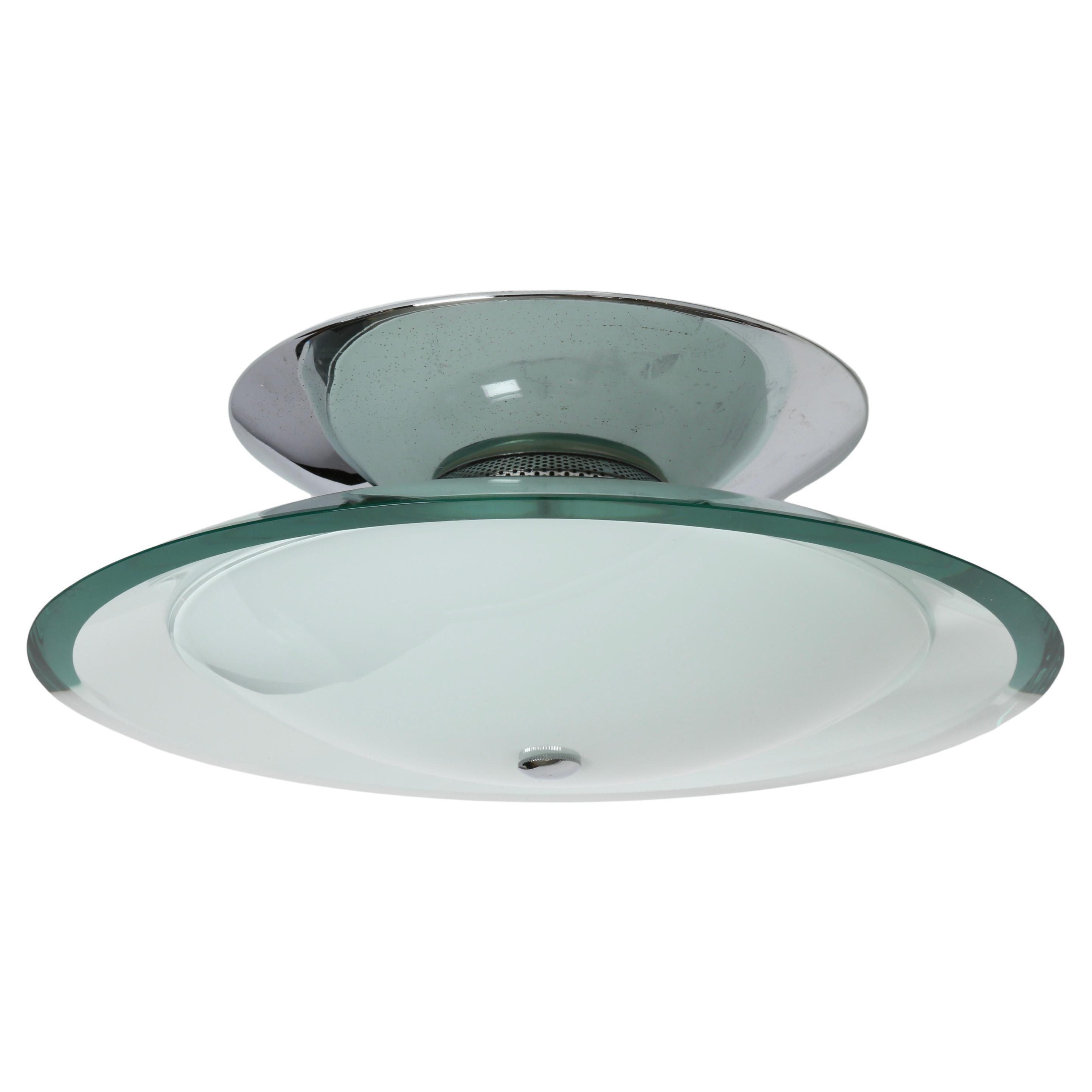 Fontana Arte Ceiling Light, Vintage Italian Flush Mount in glass and chrome