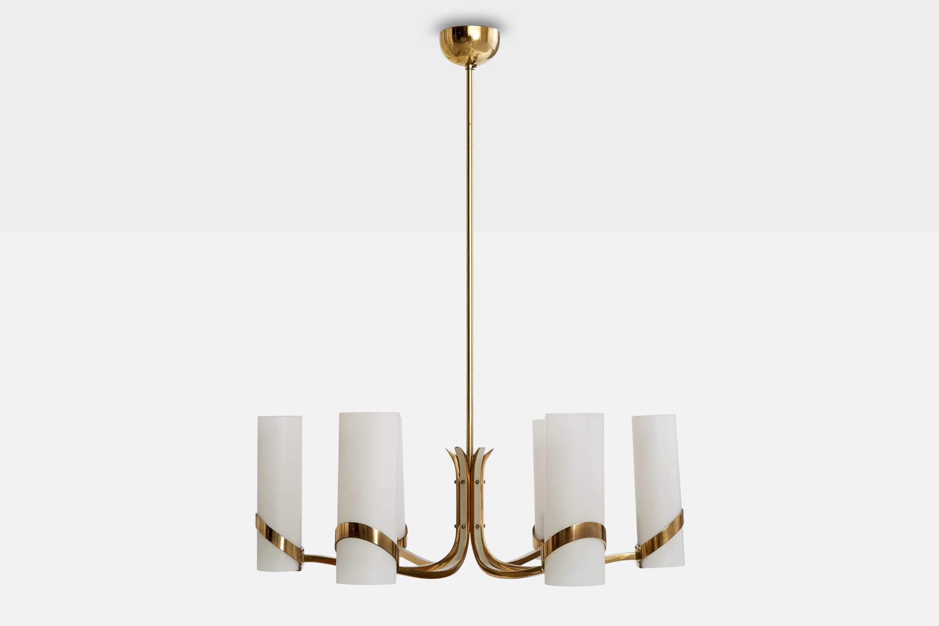 Mid-Century Modern Fontana Arte, lustre, laiton, verre, Italie, années 1950 en vente