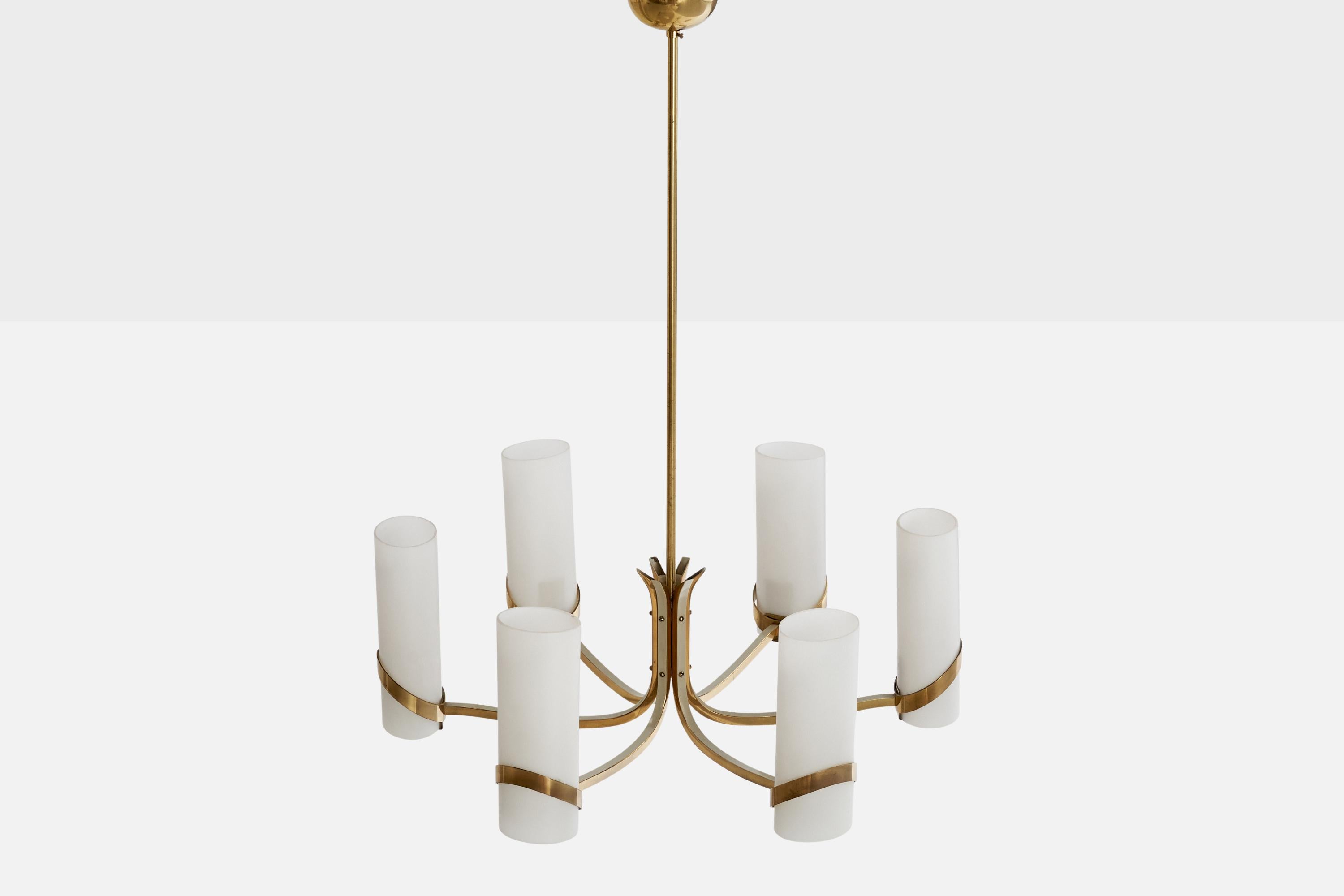italien Fontana Arte, lustre, laiton, verre, Italie, années 1950 en vente