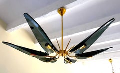 Fontana Arte mid-century Chandelier murano Glass Leaves with Gilt Frame, 1960