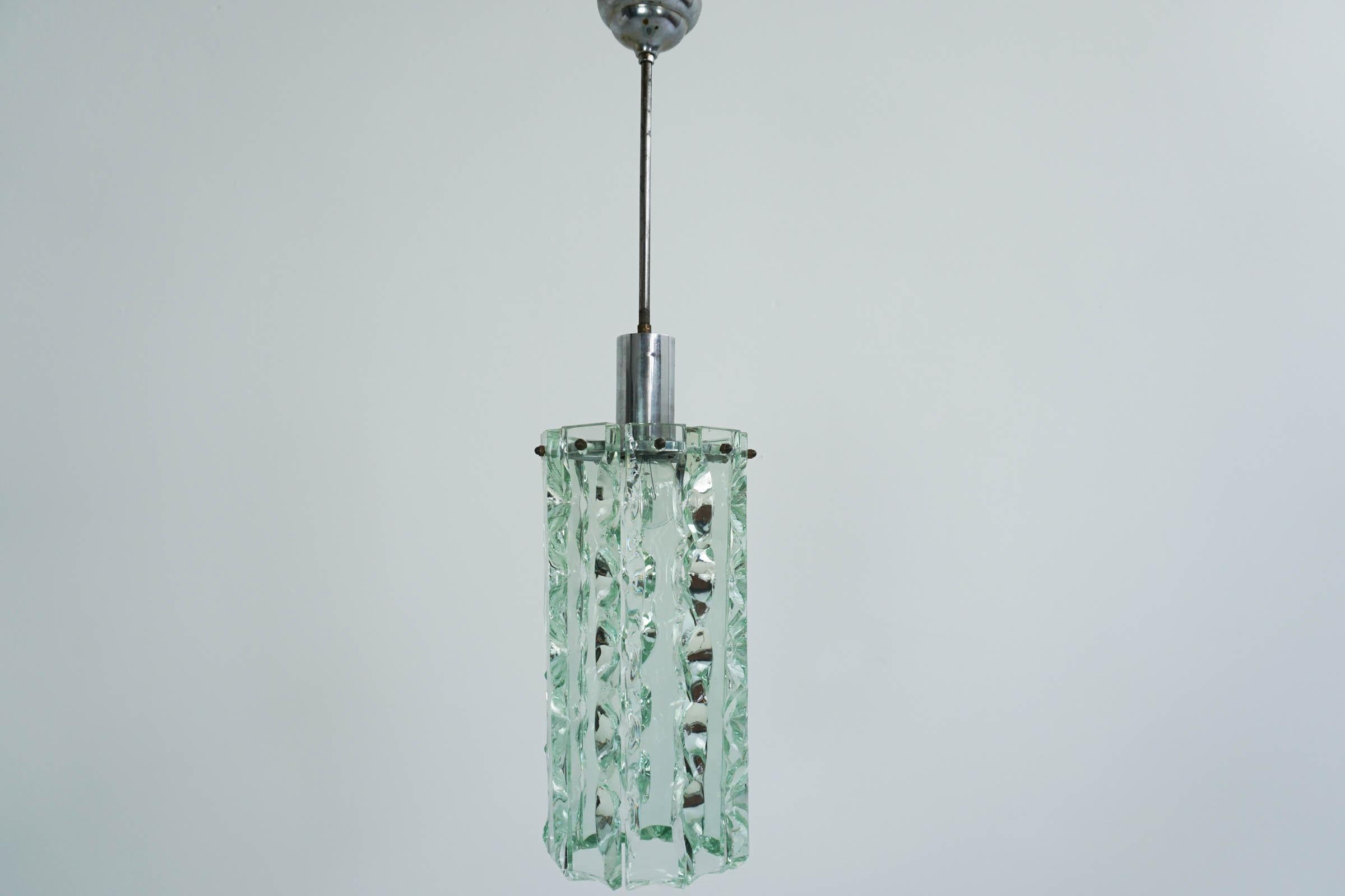 Fontana Arte chiseled glass pendant light made during the late 1960s.