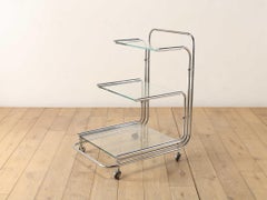 Style of Fontana Arte Chrome Tea Cart 1970's