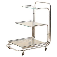Style of Fontana Arte Chrome Tea Cart 1970's