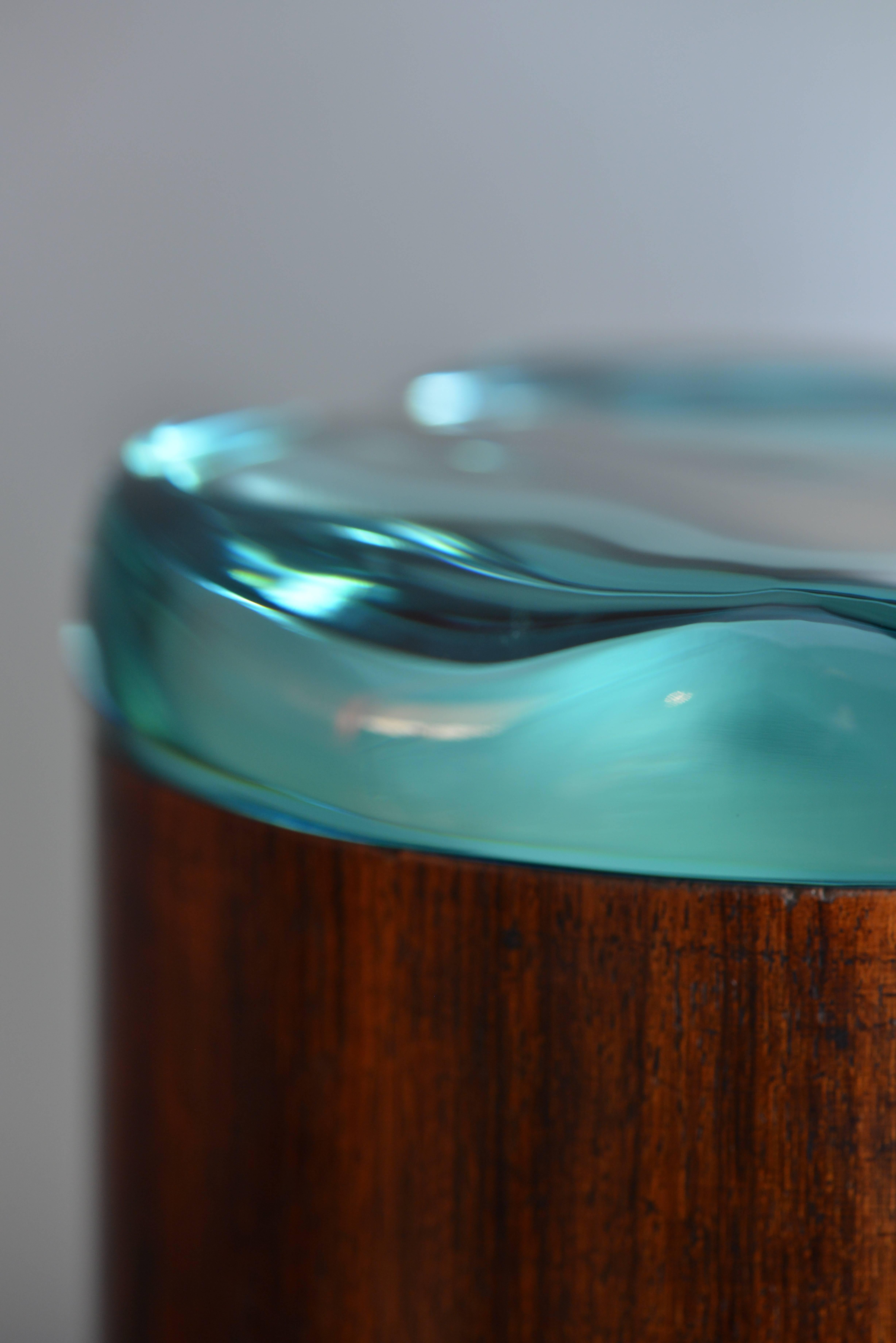 Fontana Arte, Circular Lid Box in Wood and Glass, Italy, before 1948 In Excellent Condition For Sale In Roma, IT