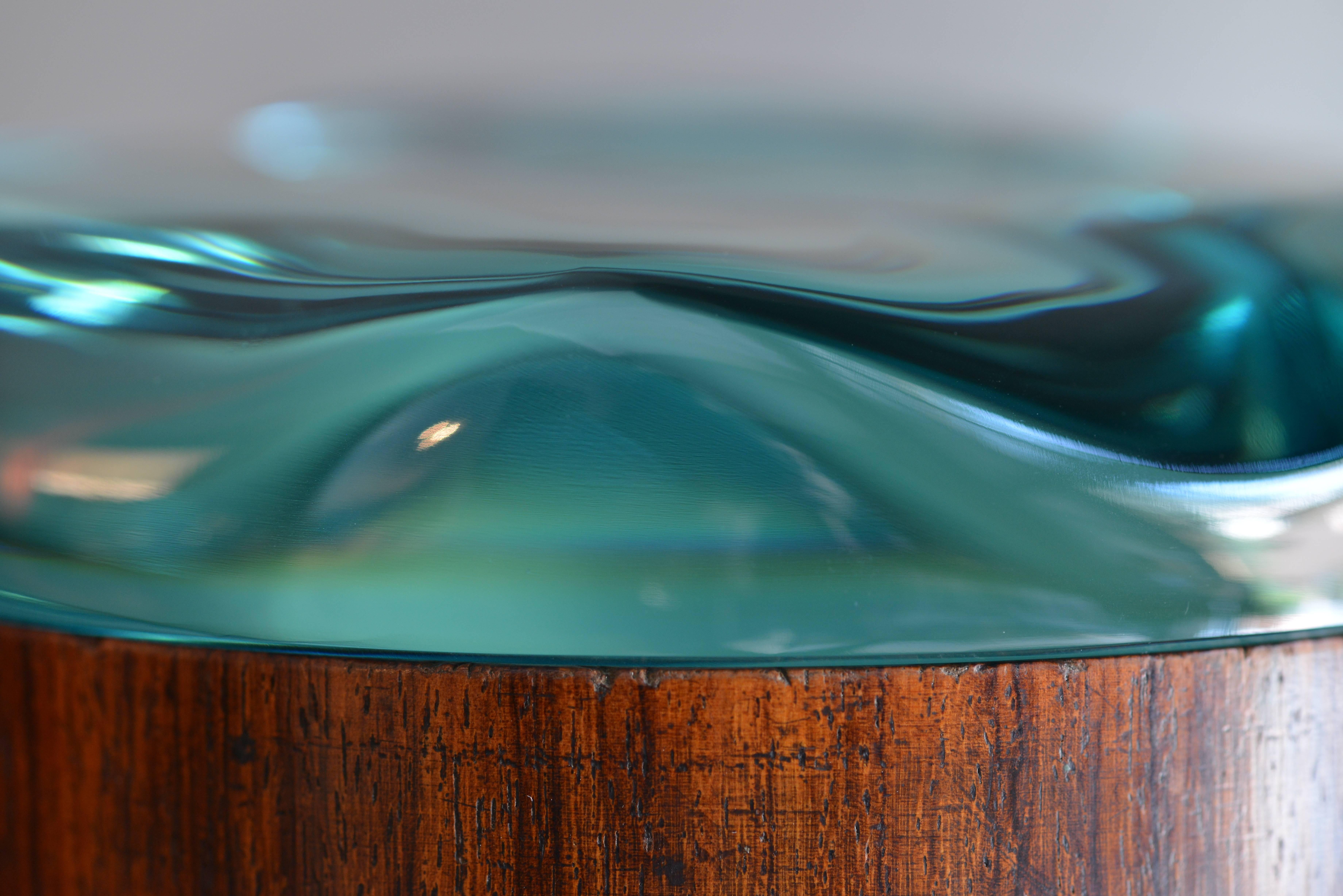 Mid-20th Century Fontana Arte, Circular Lid Box in Wood and Glass, Italy, before 1948 For Sale