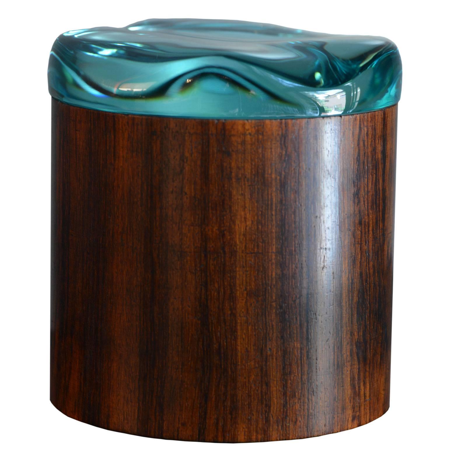 Fontana Arte, Circular Lid Box in Wood and Glass, Italy, before 1948 For Sale