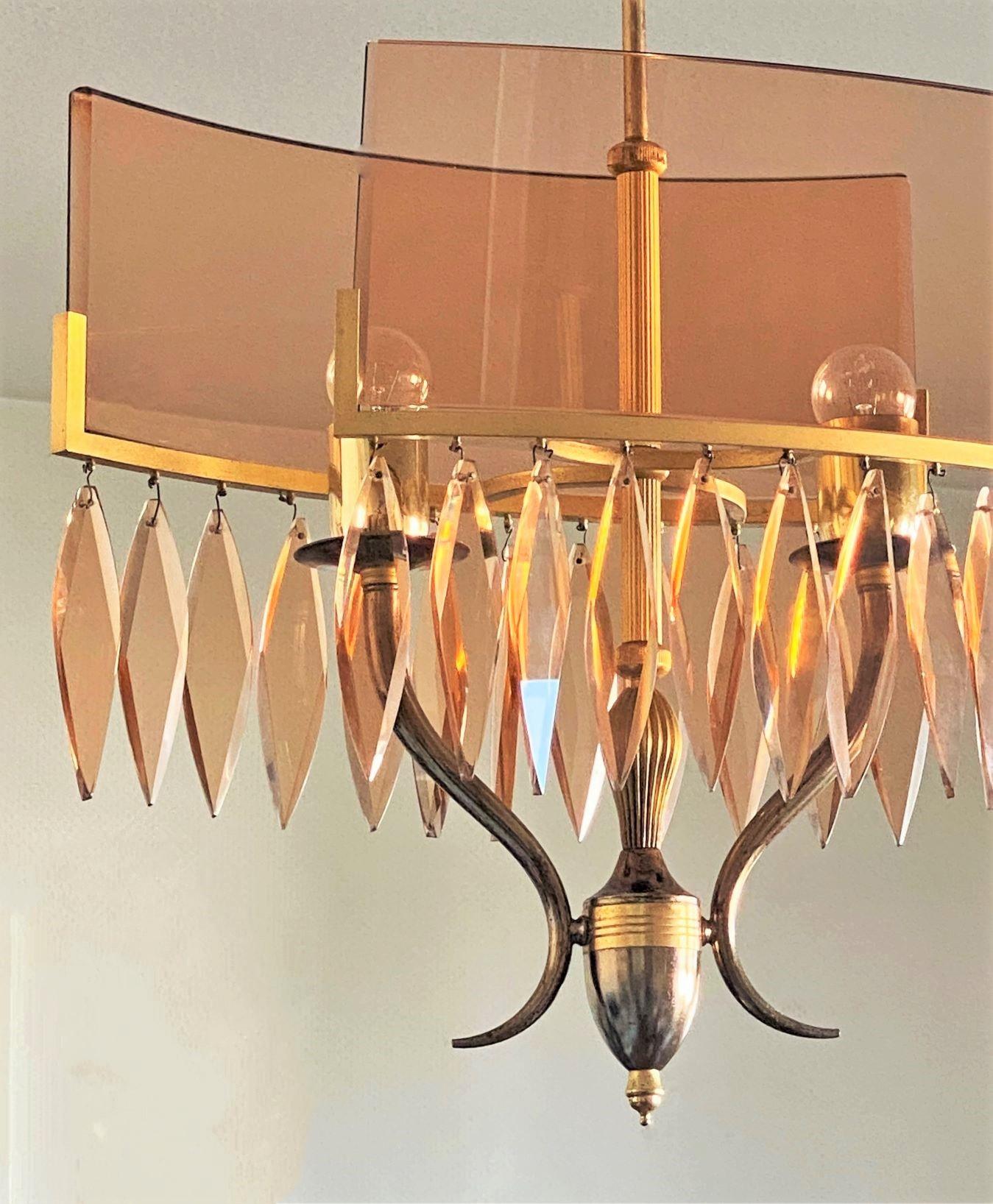 Fontana Arte Clear Rose Glass Chandelier Atributed to Pietro Chiesa Italy, 1940s For Sale 5