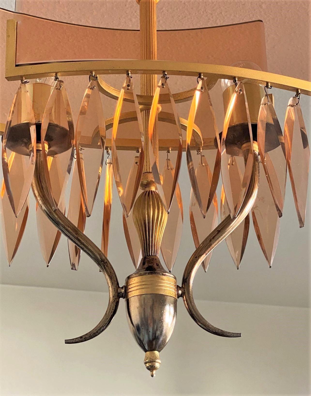 Fontana Arte Clear Rose Glass Chandelier Atributed to Pietro Chiesa Italy, 1940s For Sale 3