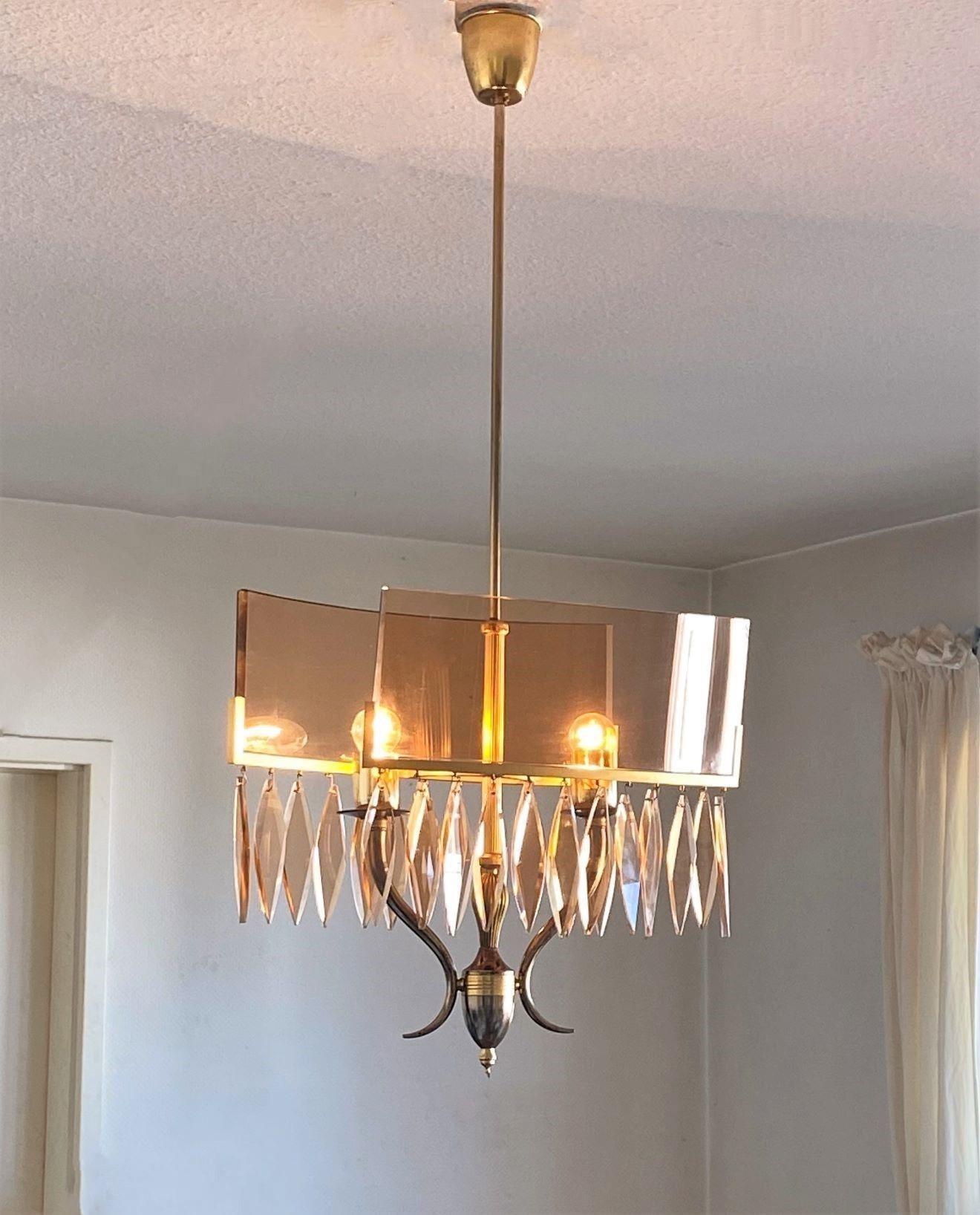 Murano Clear Rose Glass Chandelier in the Style of Fontana Arte, Italy, 1940s For Sale 6