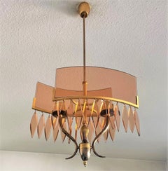 Murano Clear Rose Glass Chandelier in the Style of Fontana Arte, Italy, 1940s
