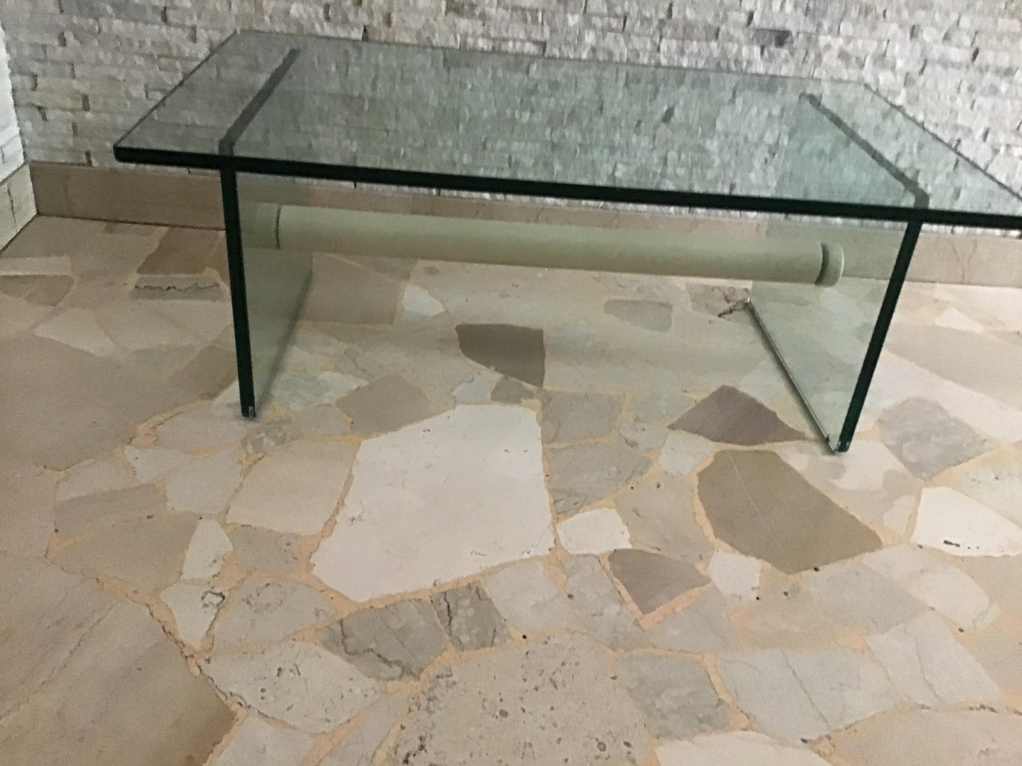 Italian Fontana Arte Coffee Table Glass Metal 1969 Italy For Sale