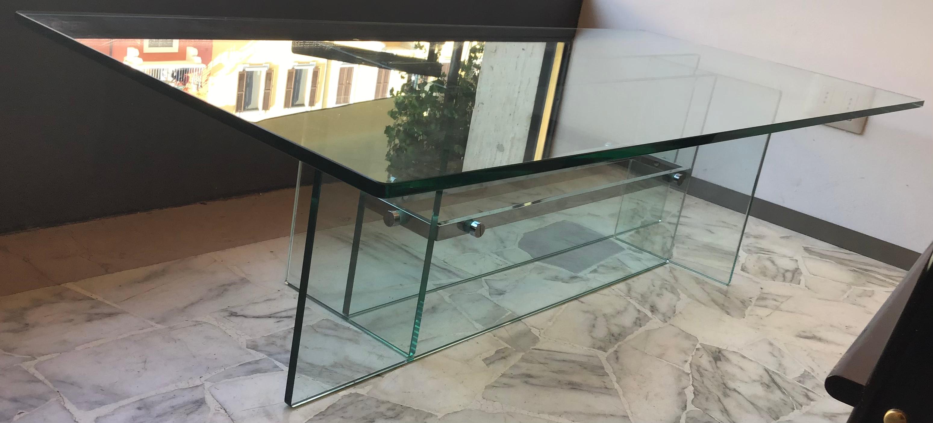 Fontana Arte Coffee Table Glass Metal Crome, 1970, Italy In Excellent Condition For Sale In Milano, IT