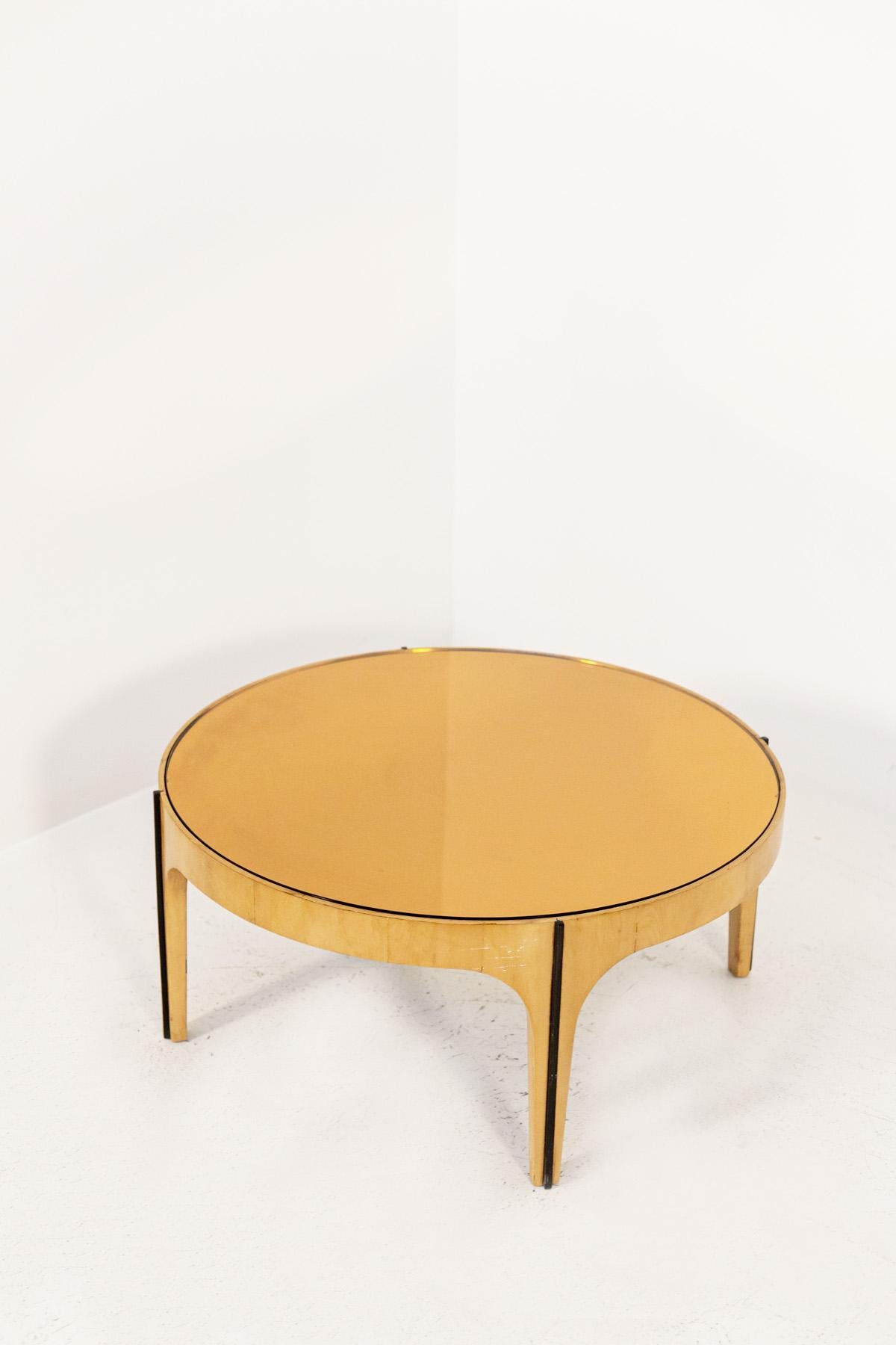 Fontana Arte Coffee Table in Maple Wood and Mirrored Glass 1