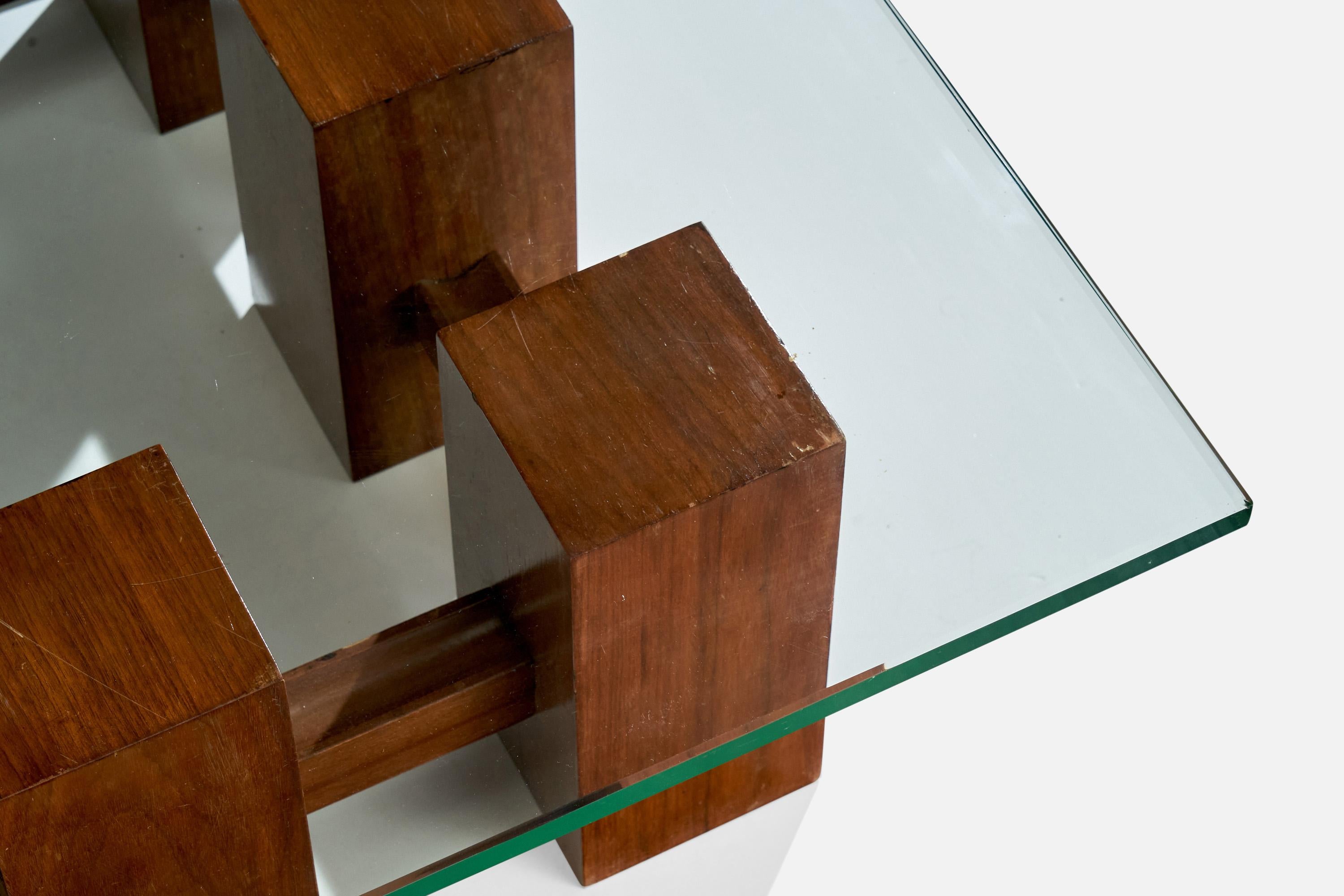 Mid-20th Century Fontana Arte, Coffee Table, Walnut, Glass, Italy, 1960s For Sale