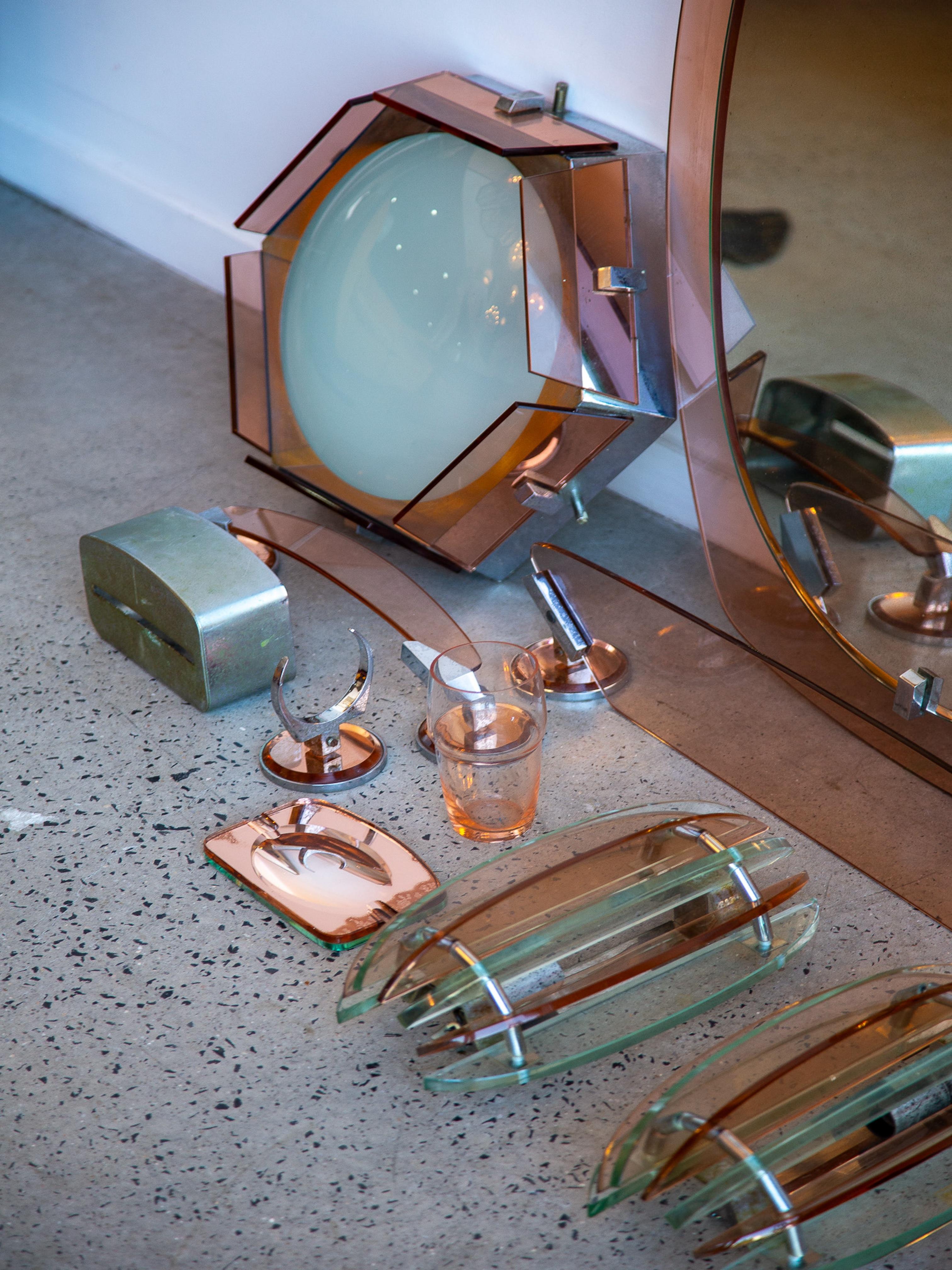Veca Complete Bathroom Set in Chrome & Murano Glass For Sale 14