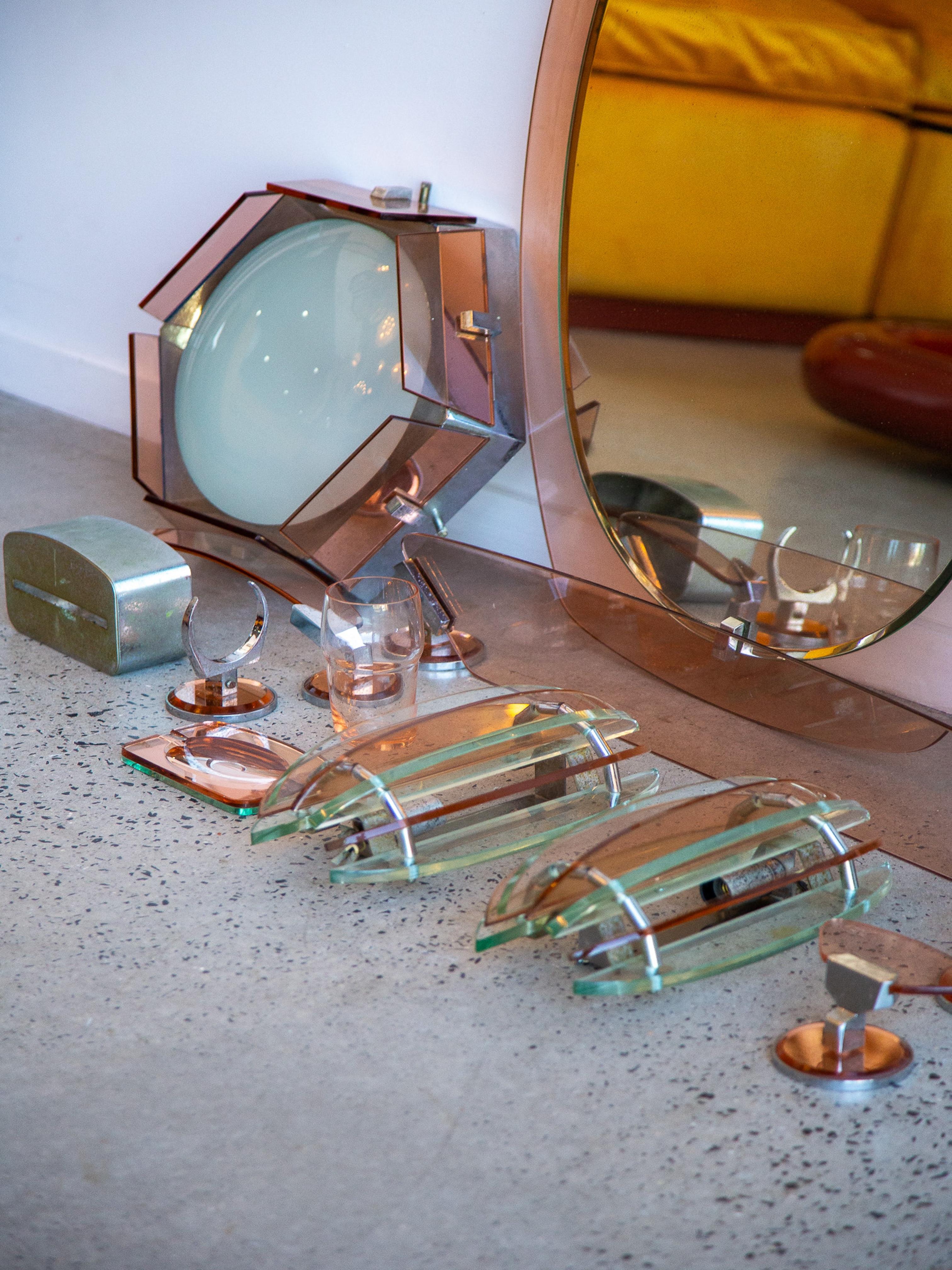 Mid-20th Century Veca Complete Bathroom Set in Chrome & Murano Glass For Sale