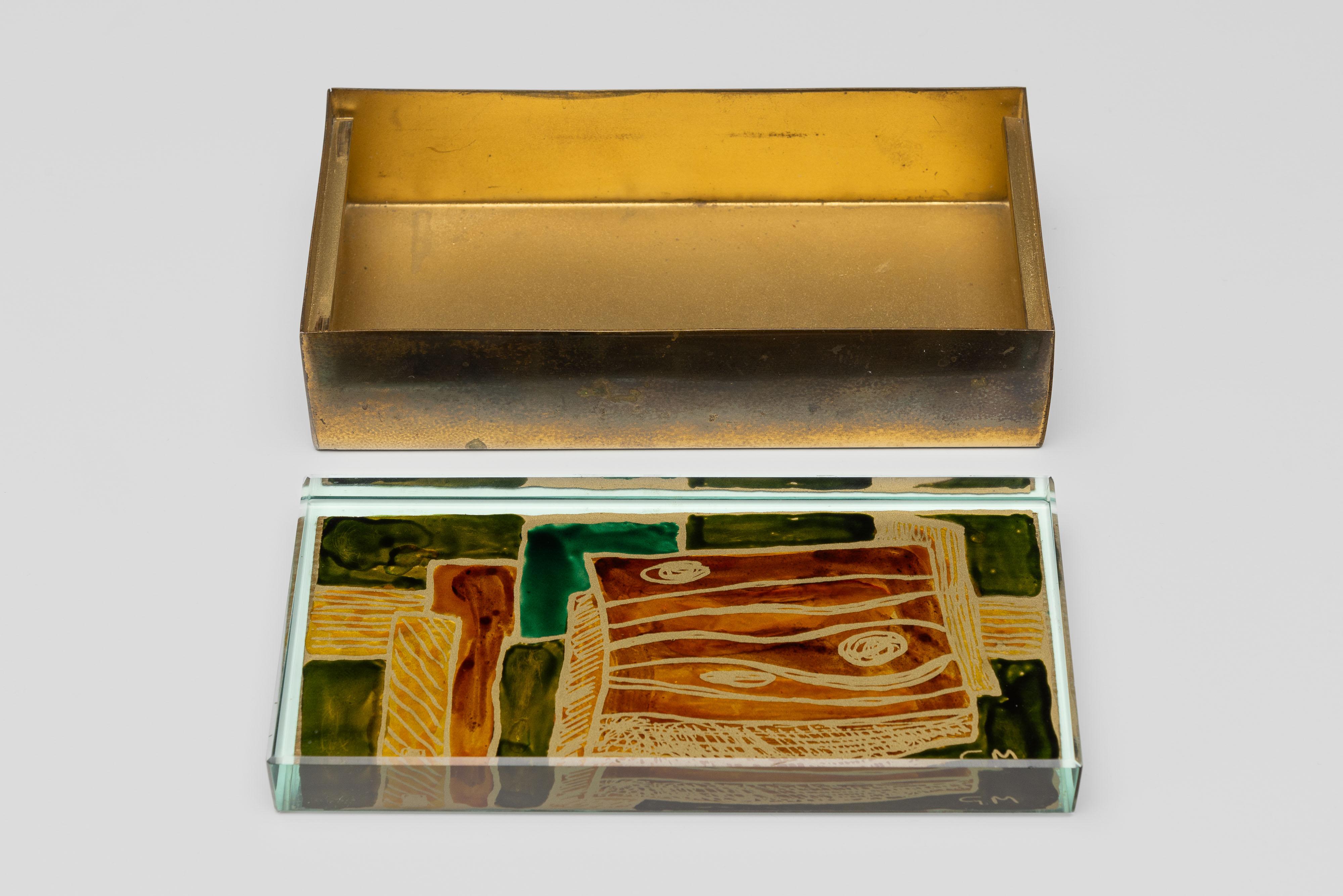 Boîte décorative en cristal et laiton de Fontana Arte Italie 1955 en vente 1