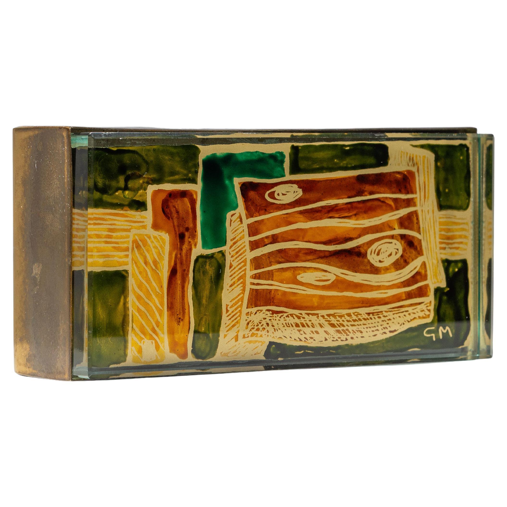 Boîte décorative en cristal et laiton de Fontana Arte Italie 1955 en vente
