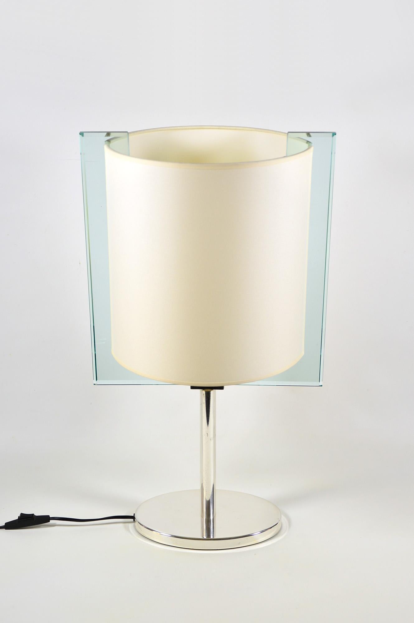 Modern Fontana Arte Crystal and Silver Plate Table Lamp by Nathalie Grenon For Sale
