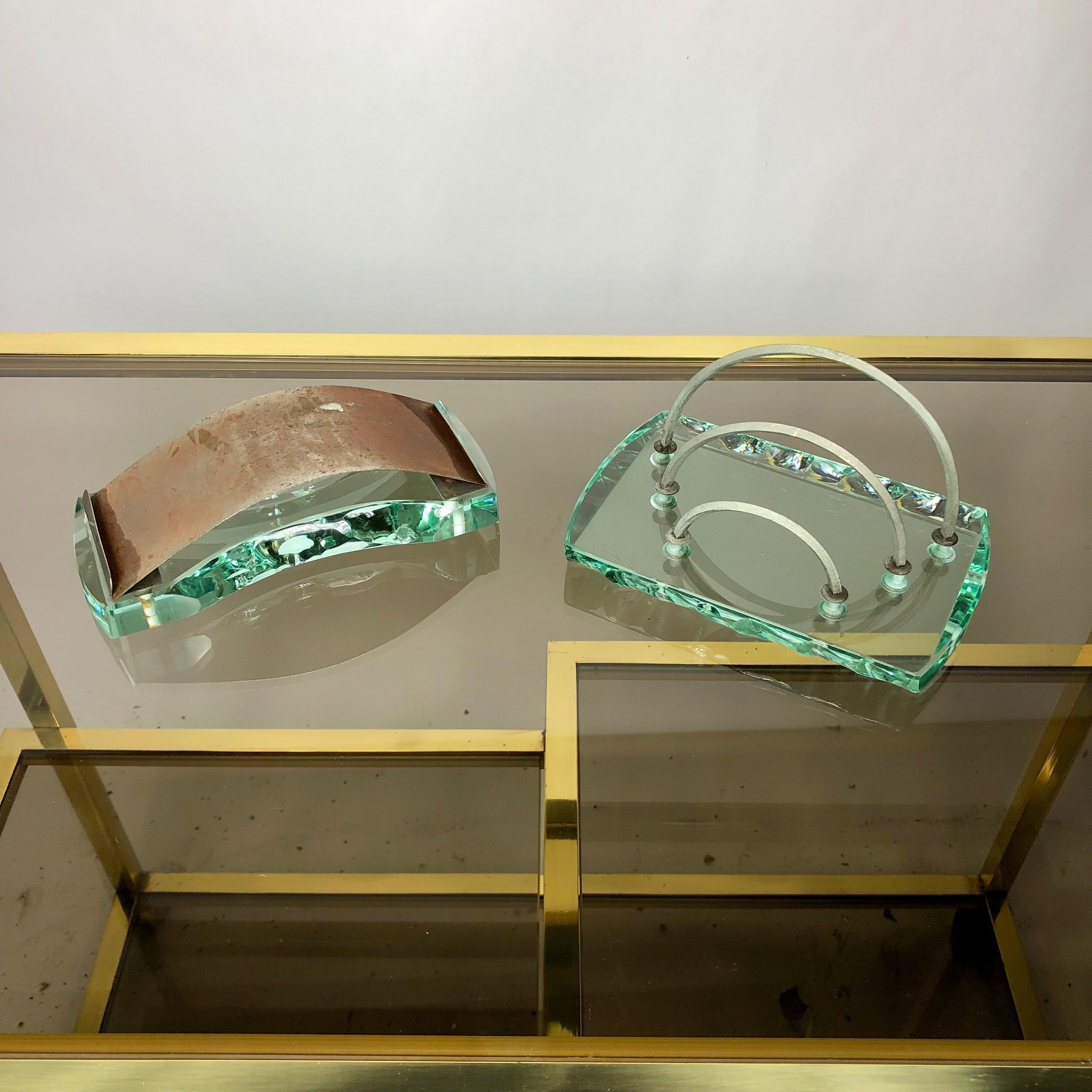 Mid-20th Century Fontana Arte Desk Accessories Glass Set Letter Holder and Blotter 1950s Italy