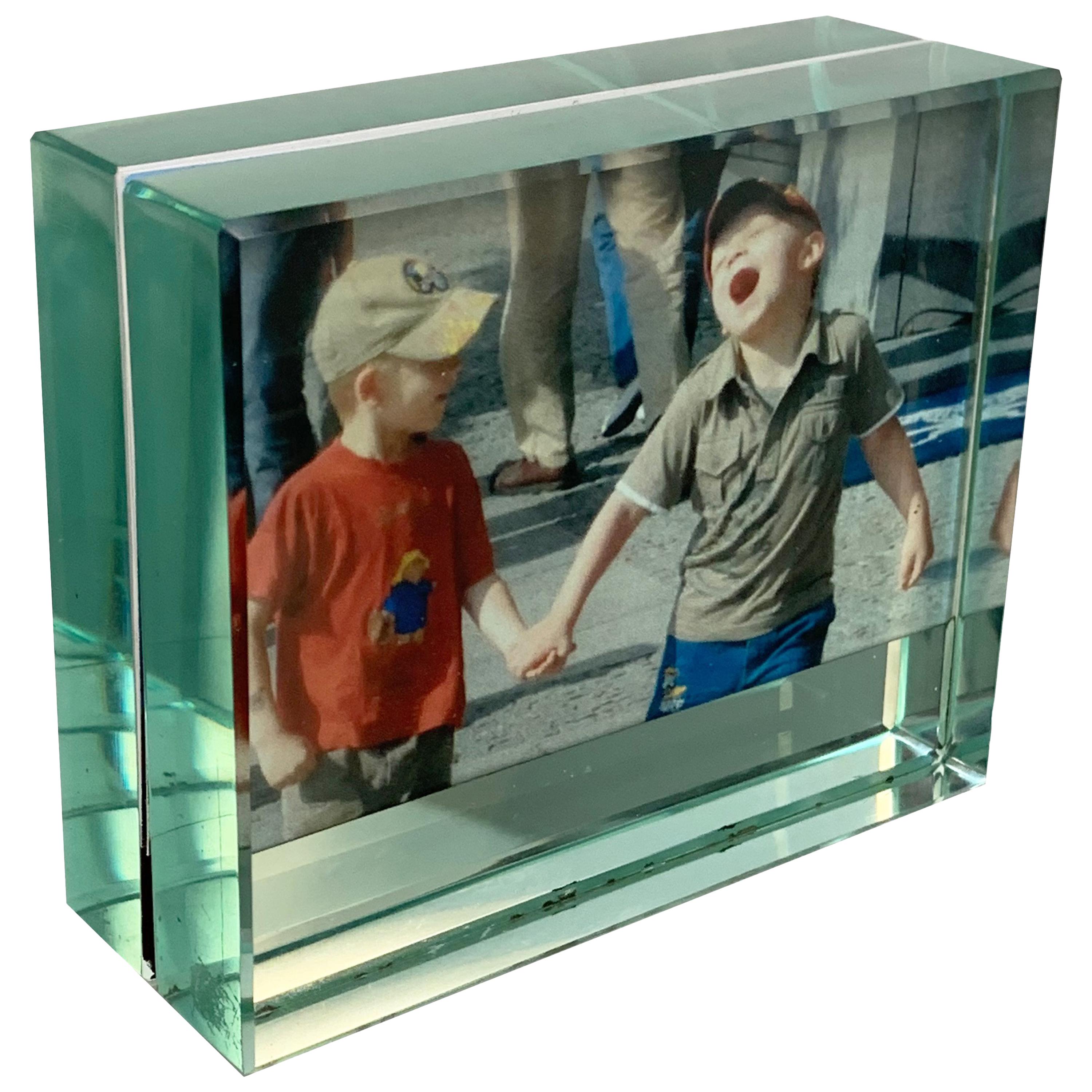 Fontana Arte Double-Sided Glass Frame with Mirror, Italy, 1980s Photo Frame